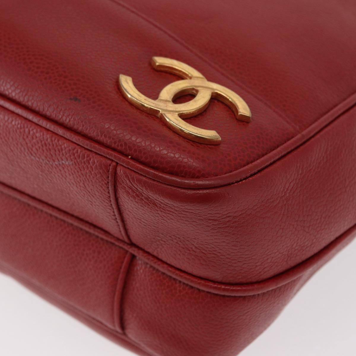 Chanel Vintage Metal Cc Caviar Red Leather Shoulder Bag Bag (Pre-Owned)