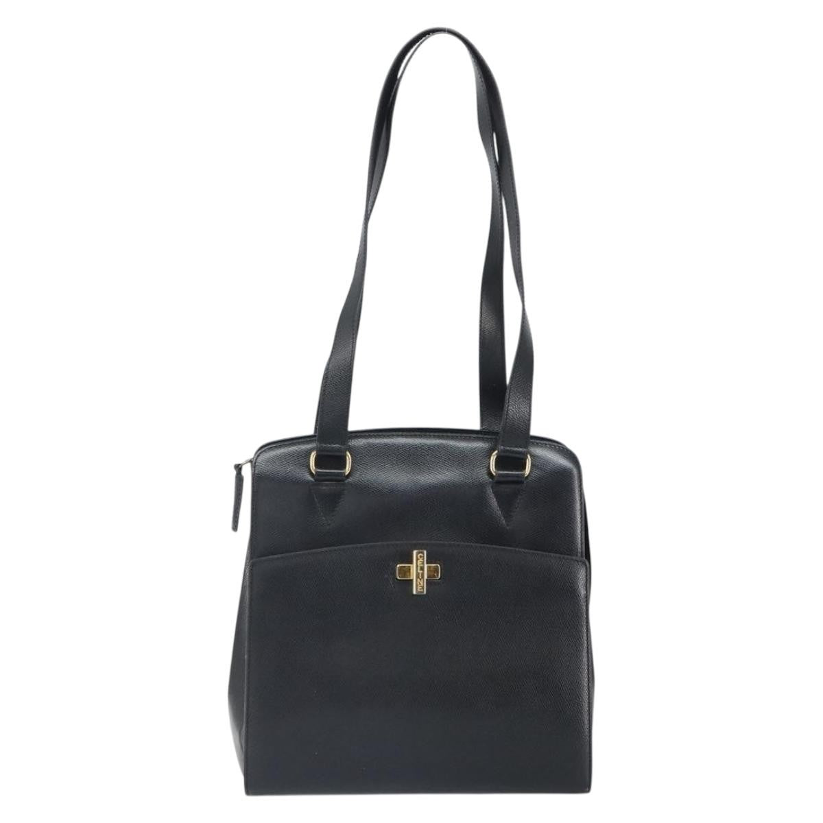 Celine Vintage Turn Lock Shoulder Leather Black Leather Handbag (Pre-Owned)