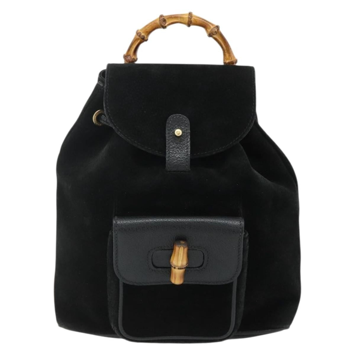 Gucci Gucci Bamboo Daim Black Suede Backpack Bag (Pre-Owned)