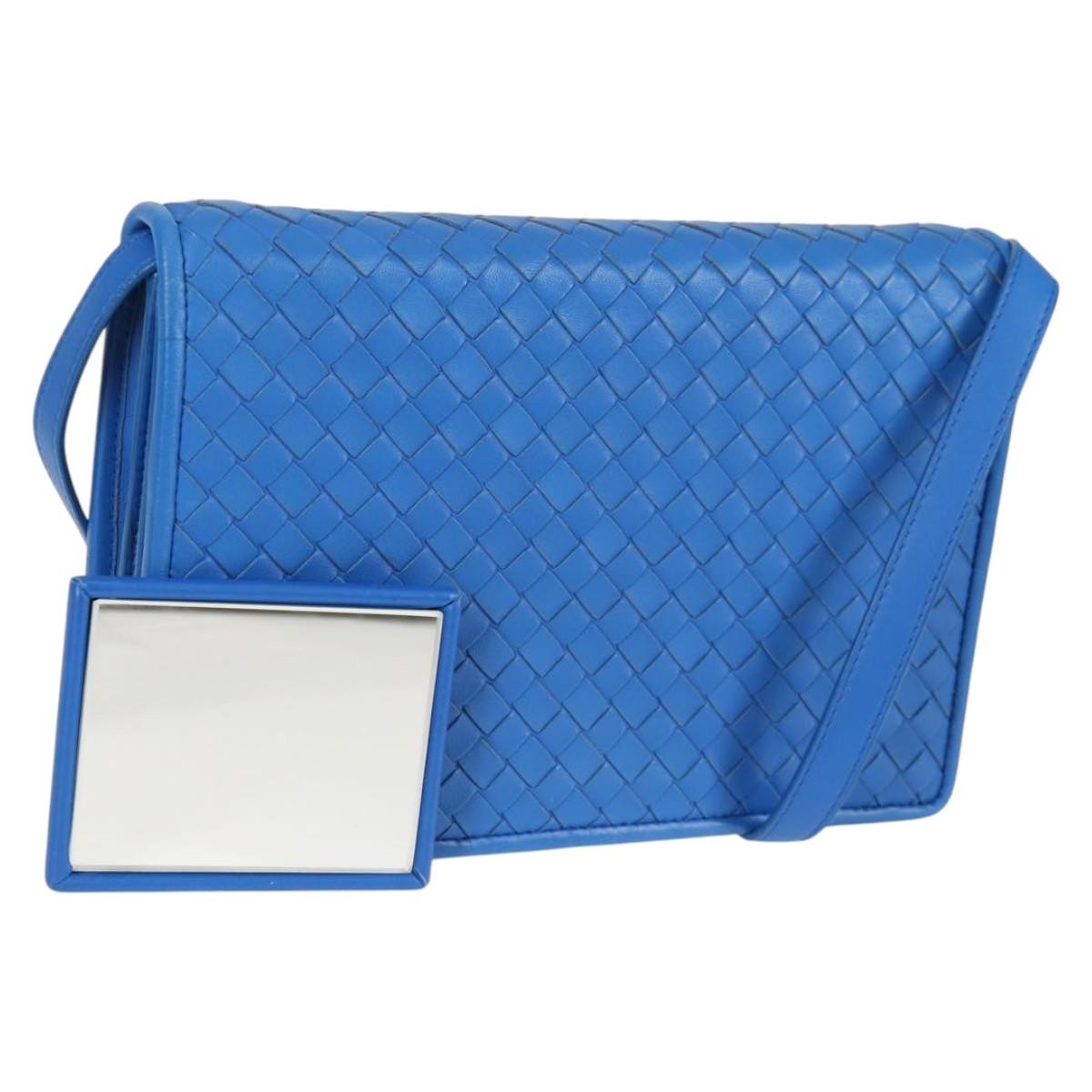 Bottega Veneta Double Compartment Flap Intrecciato Nappa Blue Leather Shoulder Bag Bag (Pre-Owned)