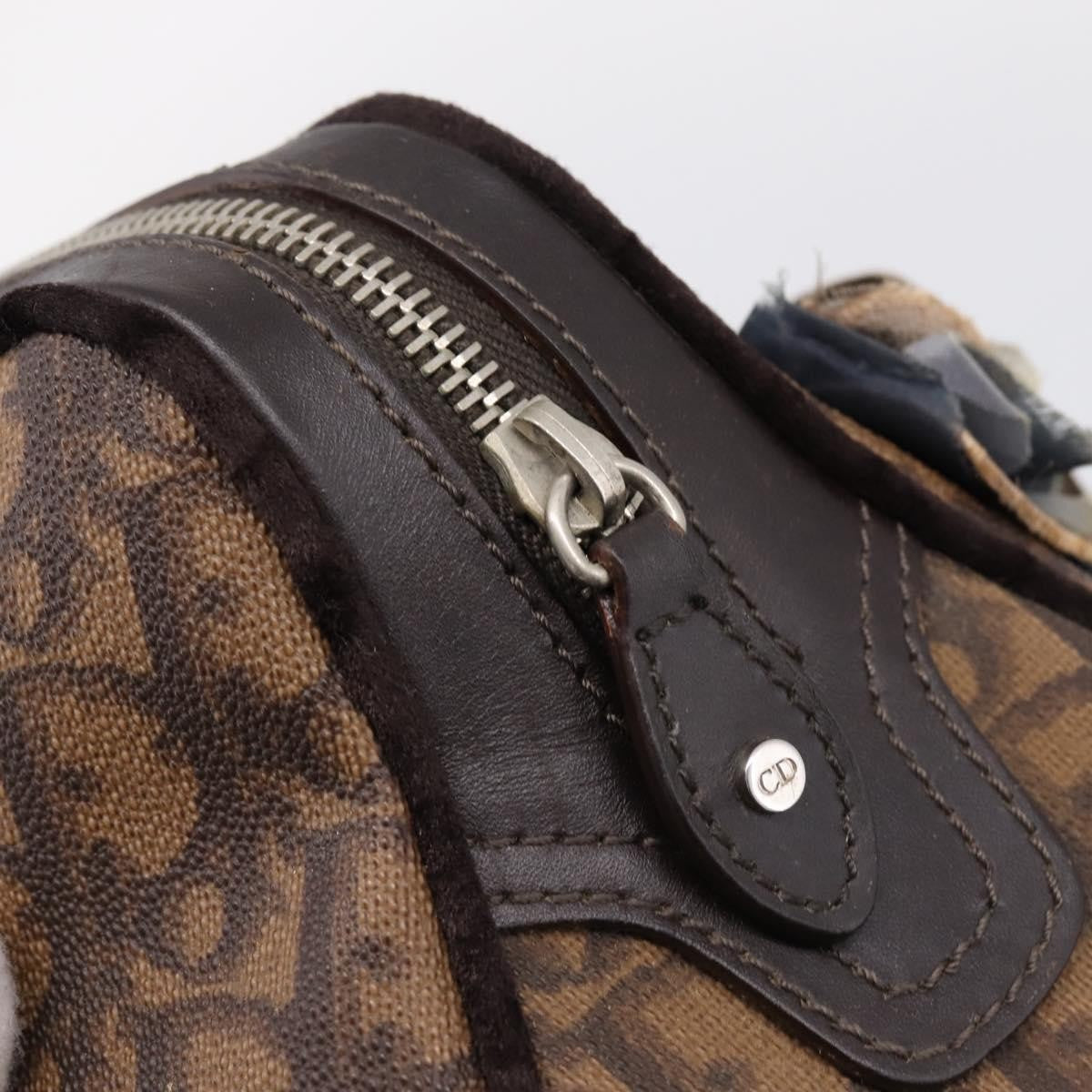 Christian Dior Vintage Trotter Romantique Zip Satchel Diorissimo Coated Canvas Brown Canvas Handbag (Pre-Owned)