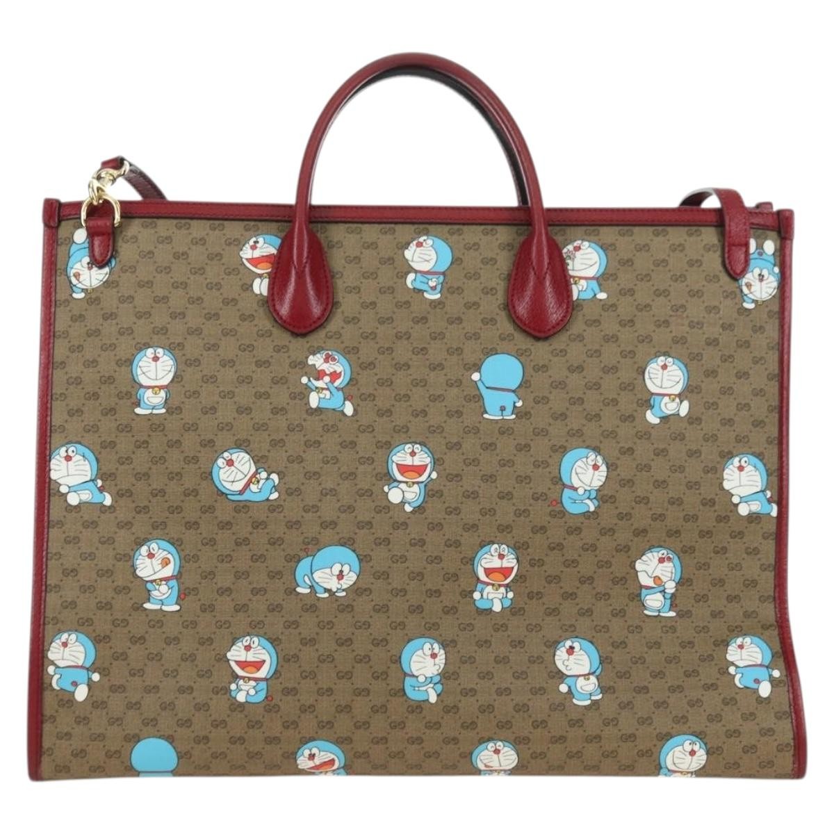 Gucci Doraemon Tote Printed Mini Gg Coated Canvas Beige Canvas Tote Bag Bag (Pre-Owned)