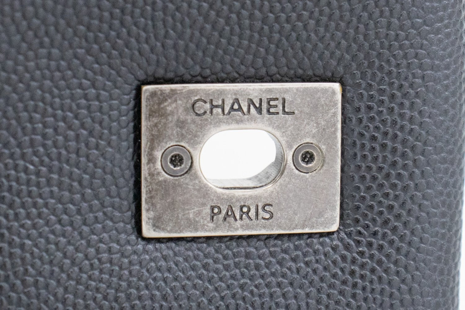 Chanel Top Handle Flap Quilted Caviar Leather Black Calfskin Handbag (Pre-Owned)