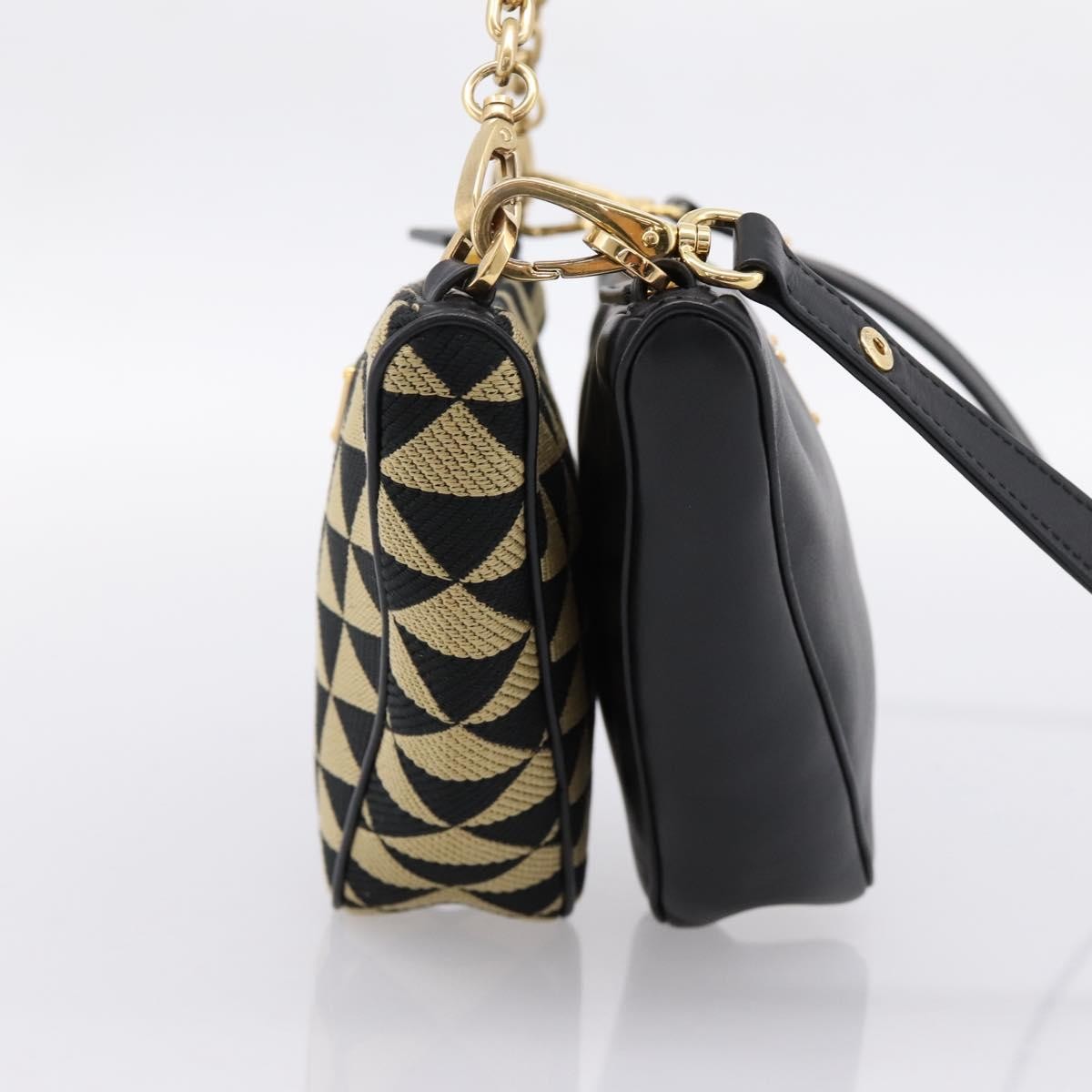 Prada Symbole Triangle Jacquard Beige Canvas Handbag (Pre-Owned)