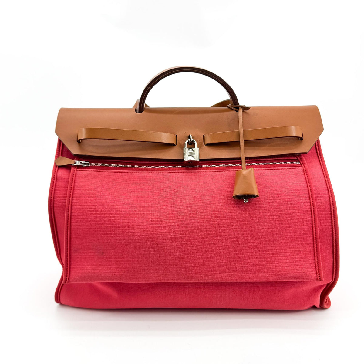 Hermes Herbag Toile And Leather Pink Canvas Handbag (Pre-Owned)