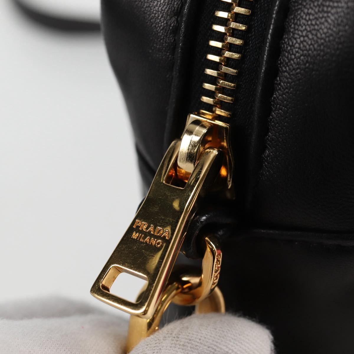 Prada Bow Camera Nappa Leather Black Leather Shoulder Bag Bag (Pre-Owned)