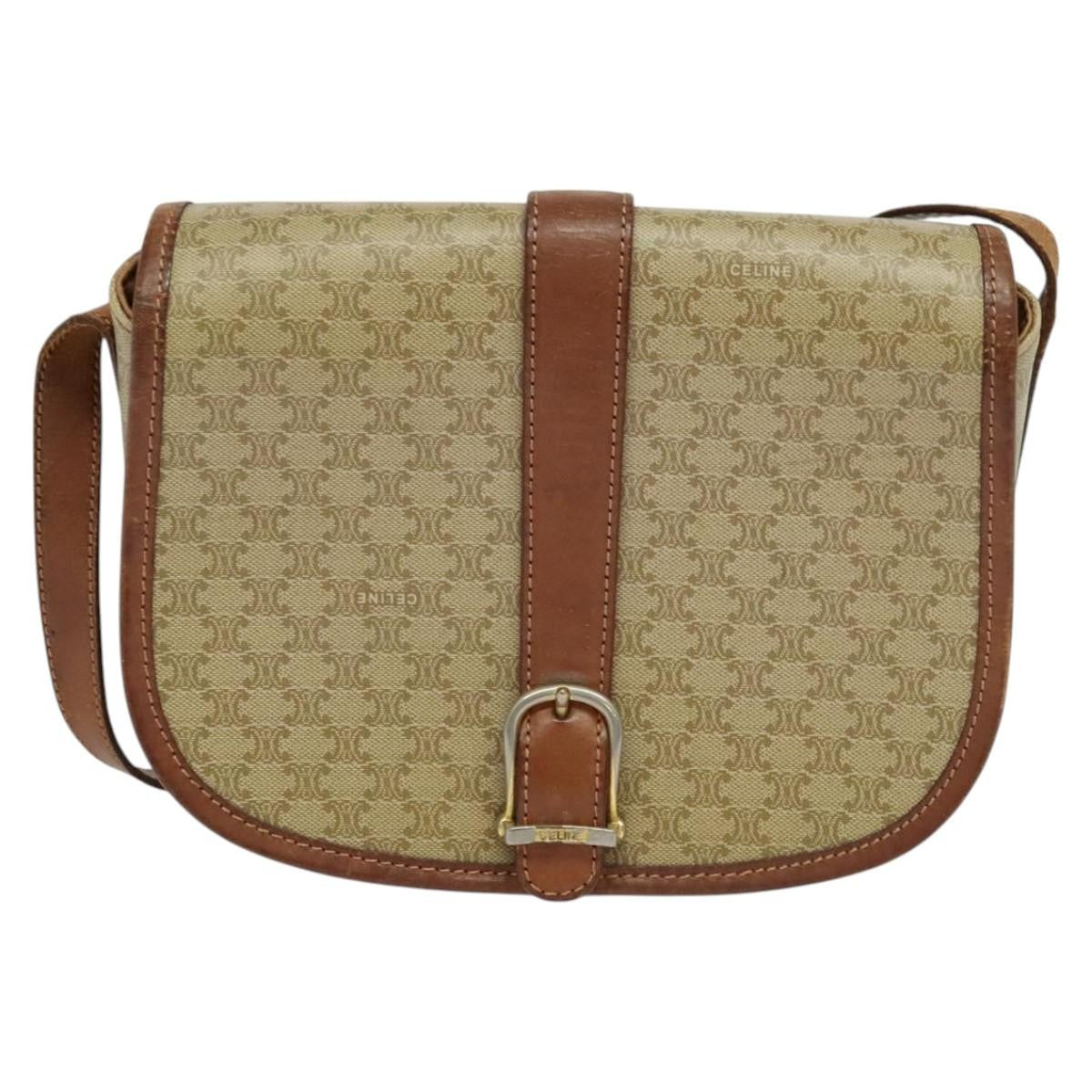 Celine Vintage Macadam Canvas And Leather Beige Canvas Shoulder Bag Bag (Pre-Owned)