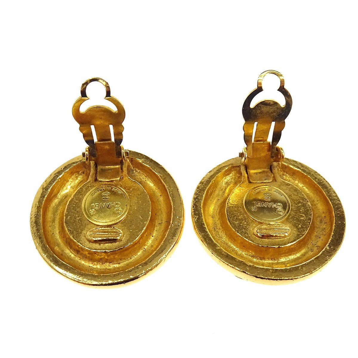 Chanel Vintage Multi Cc Round Clip-On Metal With Faux Pearl Gold Gold_Plated Earrings Jewelry (Pre-Owned)