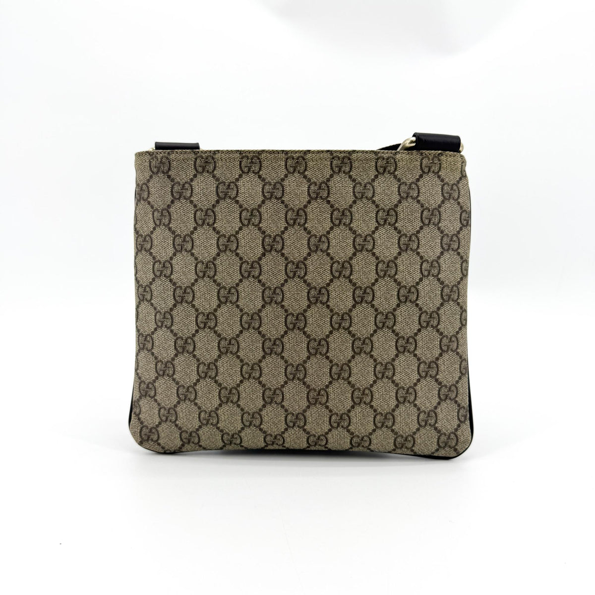 Gucci Zip Top Messenger Gg Canvas With Leather Black Canvas Shoulder Bag Bag (Pre-Owned)