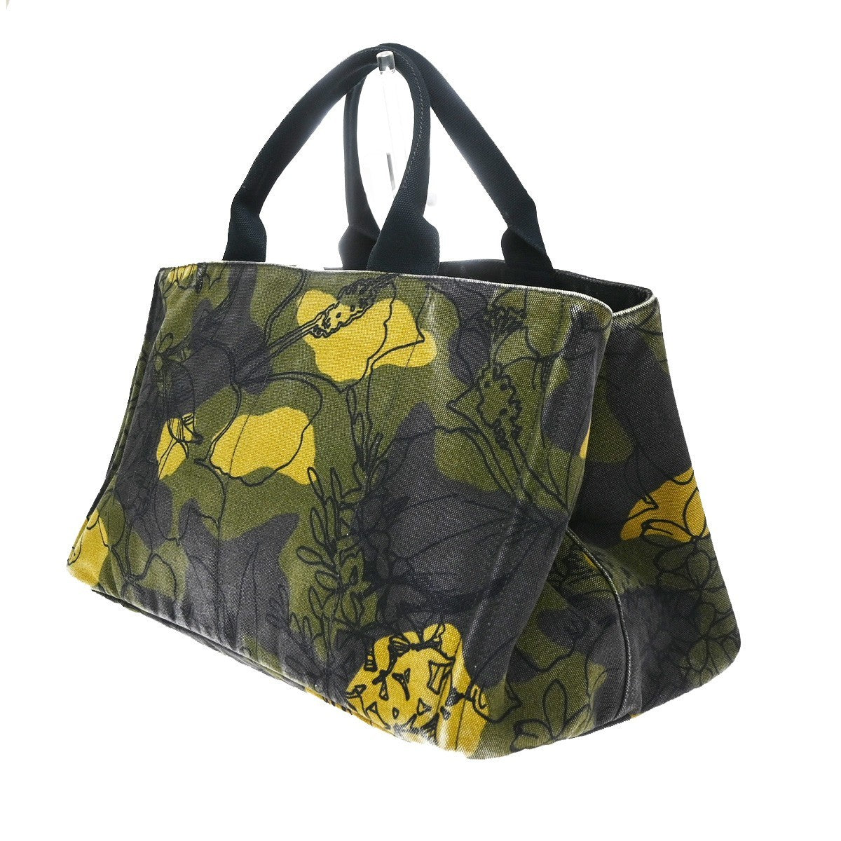 Prada Canapa Printed Canvas Green Canvas Tote Bag Bag (Pre-Owned)