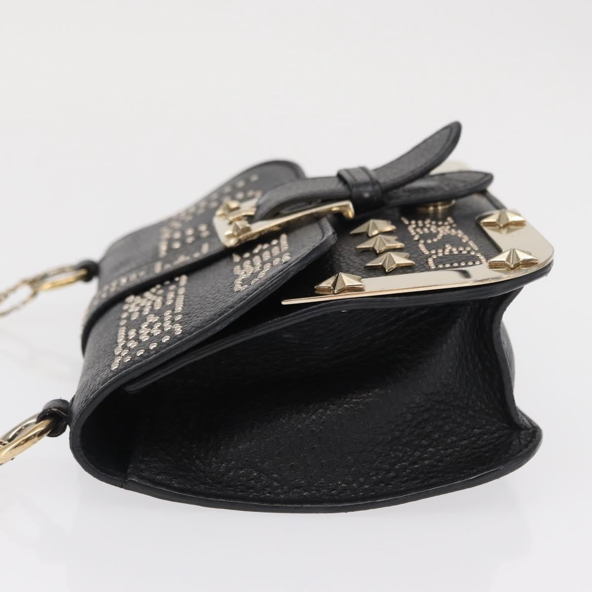 Valentino Garavani Chain Flap Leather Black Leather Shoulder Bag Bag (Pre-Owned)