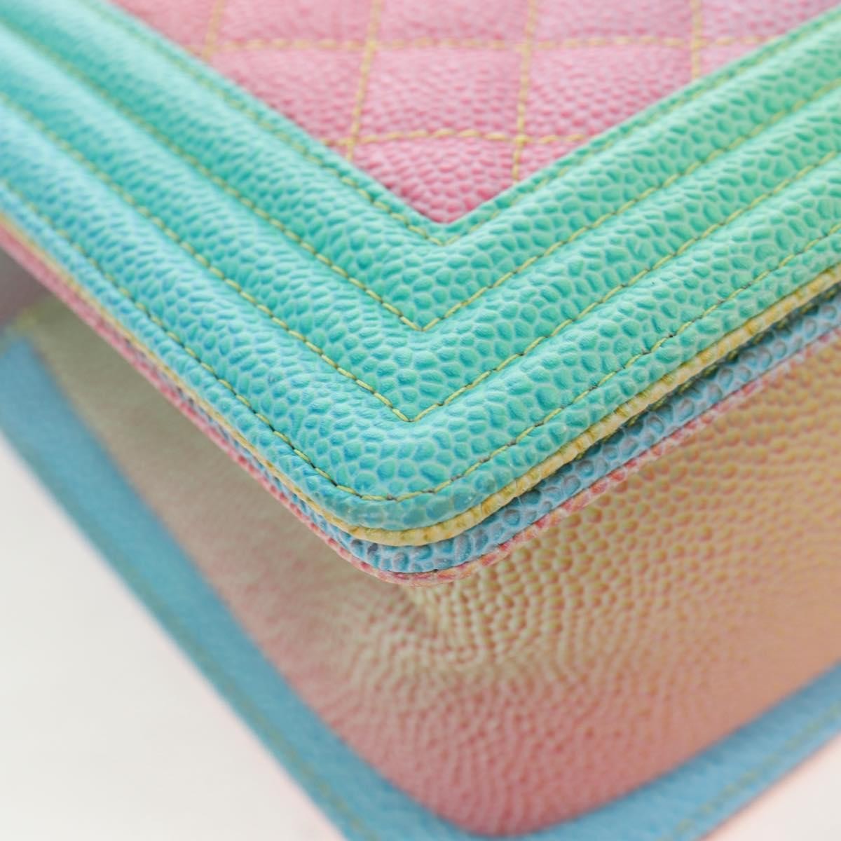 Chanel Rainbow Boy Flap Quilted Painted Caviar Multicolour Leather Shoulder Bag Bag (Pre-Owned)