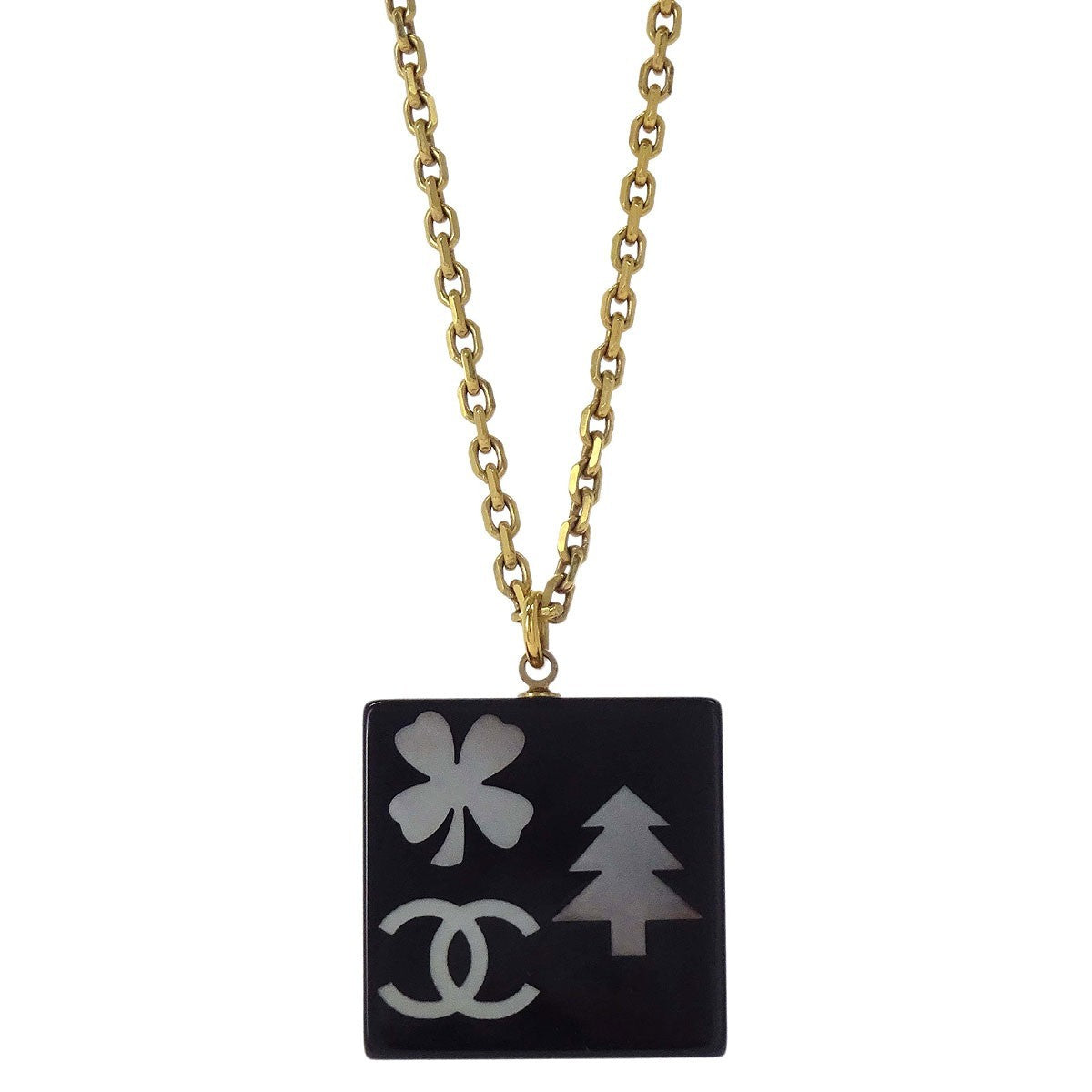 Chanel Cc Square Pendant Resin With Crystals And Metal Gold Gold_Plated Necklace Jewelry (Pre-Owned)