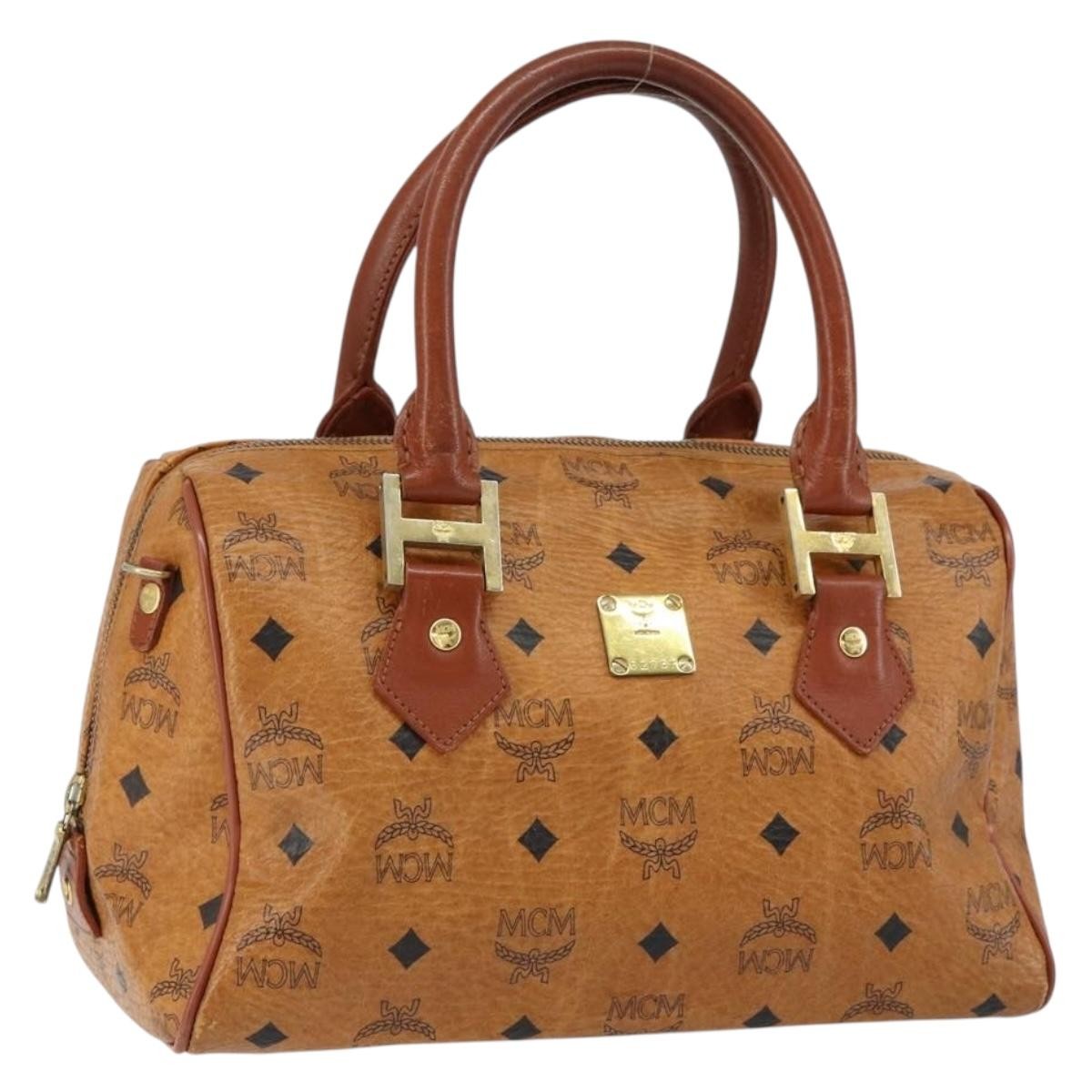 MCM Visetos Logogramme Canvas And Leather Brown Canvas Handbag (Pre-Owned)