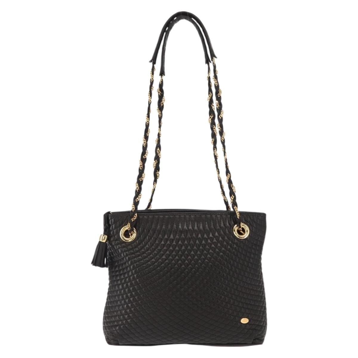 Bally Vintage Chain Quilted Leather Black Leather Shoulder Bag Bag (Pre-Owned)