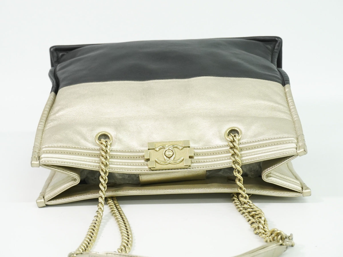 Chanel Boy Shopper Calfskin Gold Leather Tote Bag Bag (Pre-Owned)
