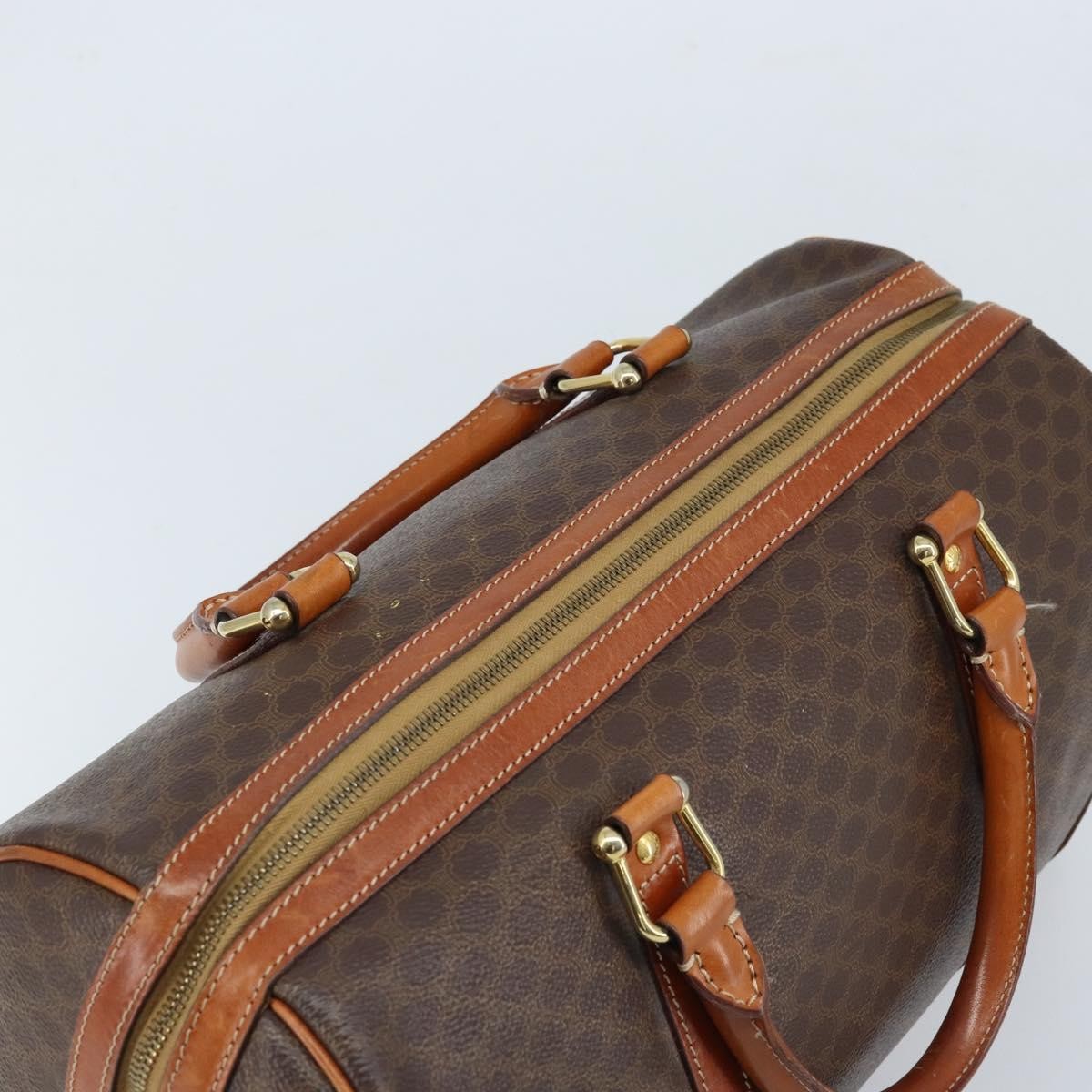 Celine Vintage Duffle Canvas And Leather Brown Canvas Travel Bag Bag (Pre-Owned)
