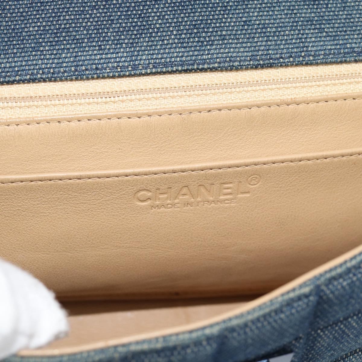 Chanel Chocolate Bar Mademoiselle Top Handle Quilted Denim Blue Canvas Handbag (Pre-Owned)