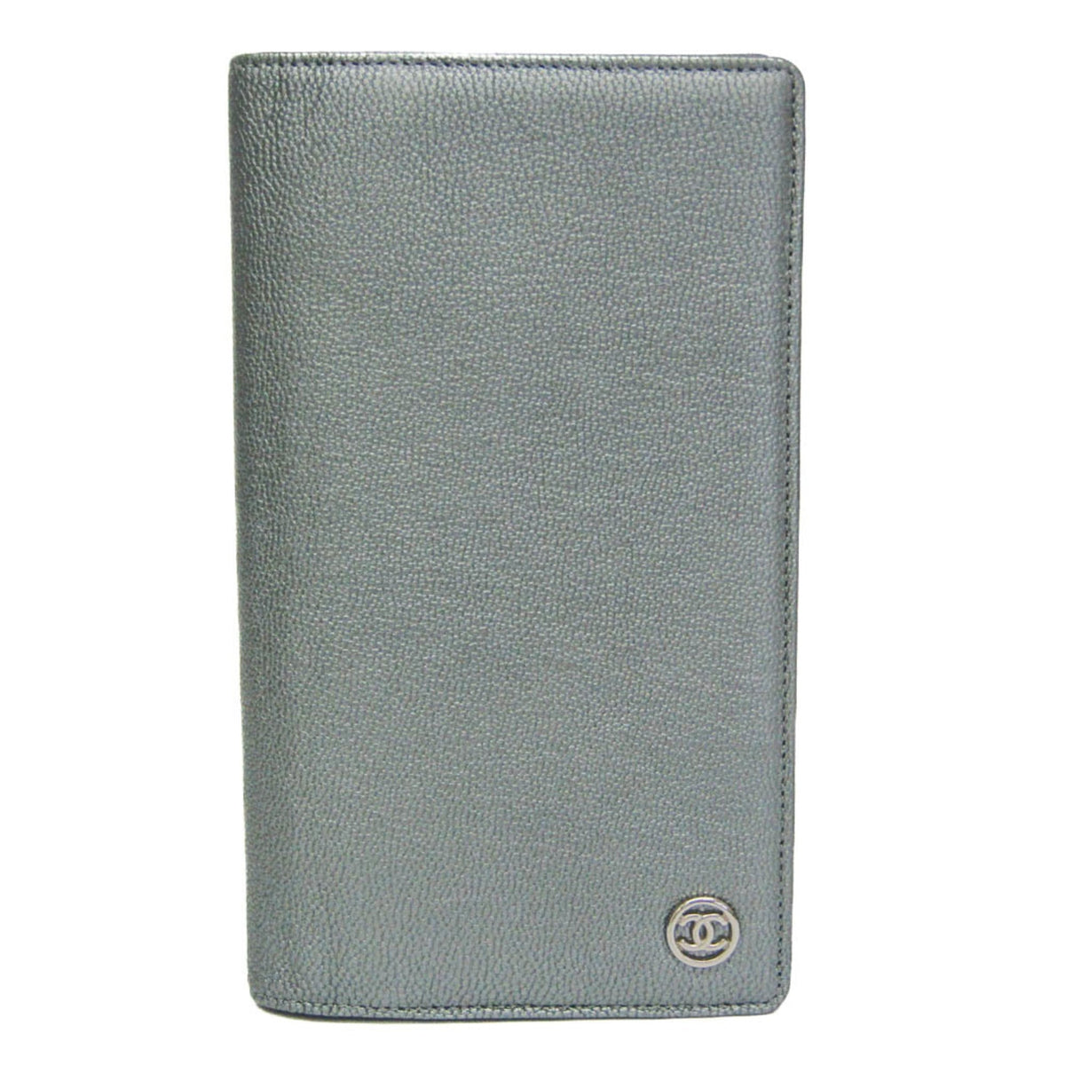Chanel Cc Button Bi-Fold Card Case Leather Silver Leather Card Holders Accessory (Pre-Owned)
