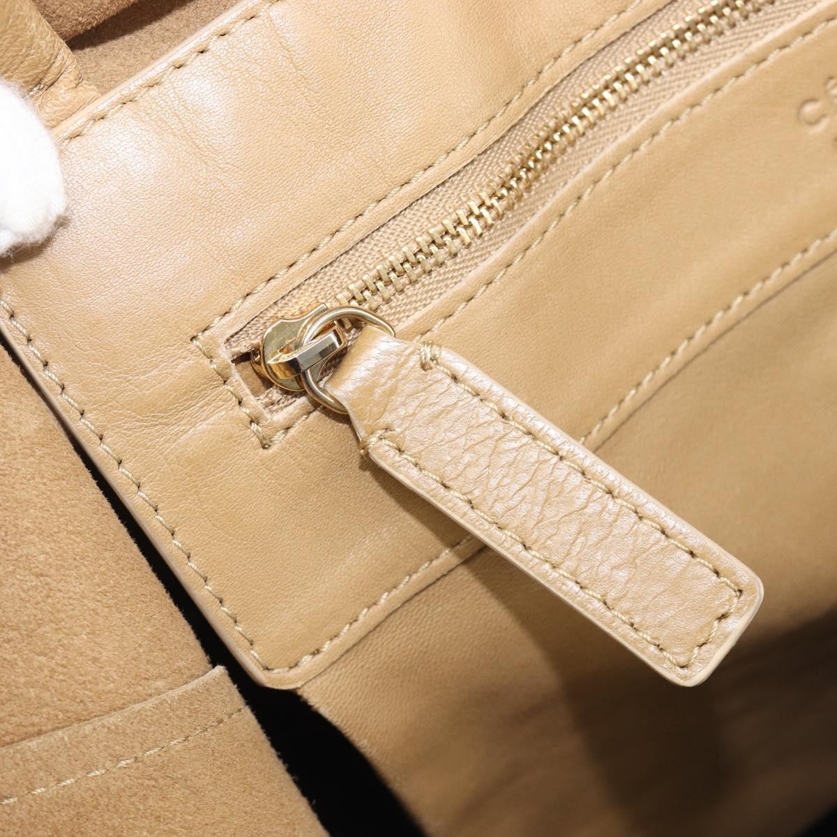 Celine Horizontal Bi-Cabas Leather Beige Leather Tote Bag Bag (Pre-Owned)