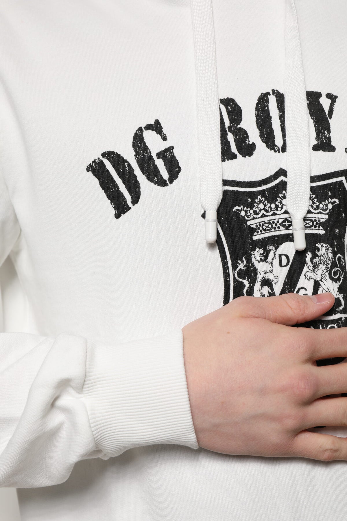 Dolce & Gabbana White Cotton DG ROYAL Print Hooded Men's Sweater