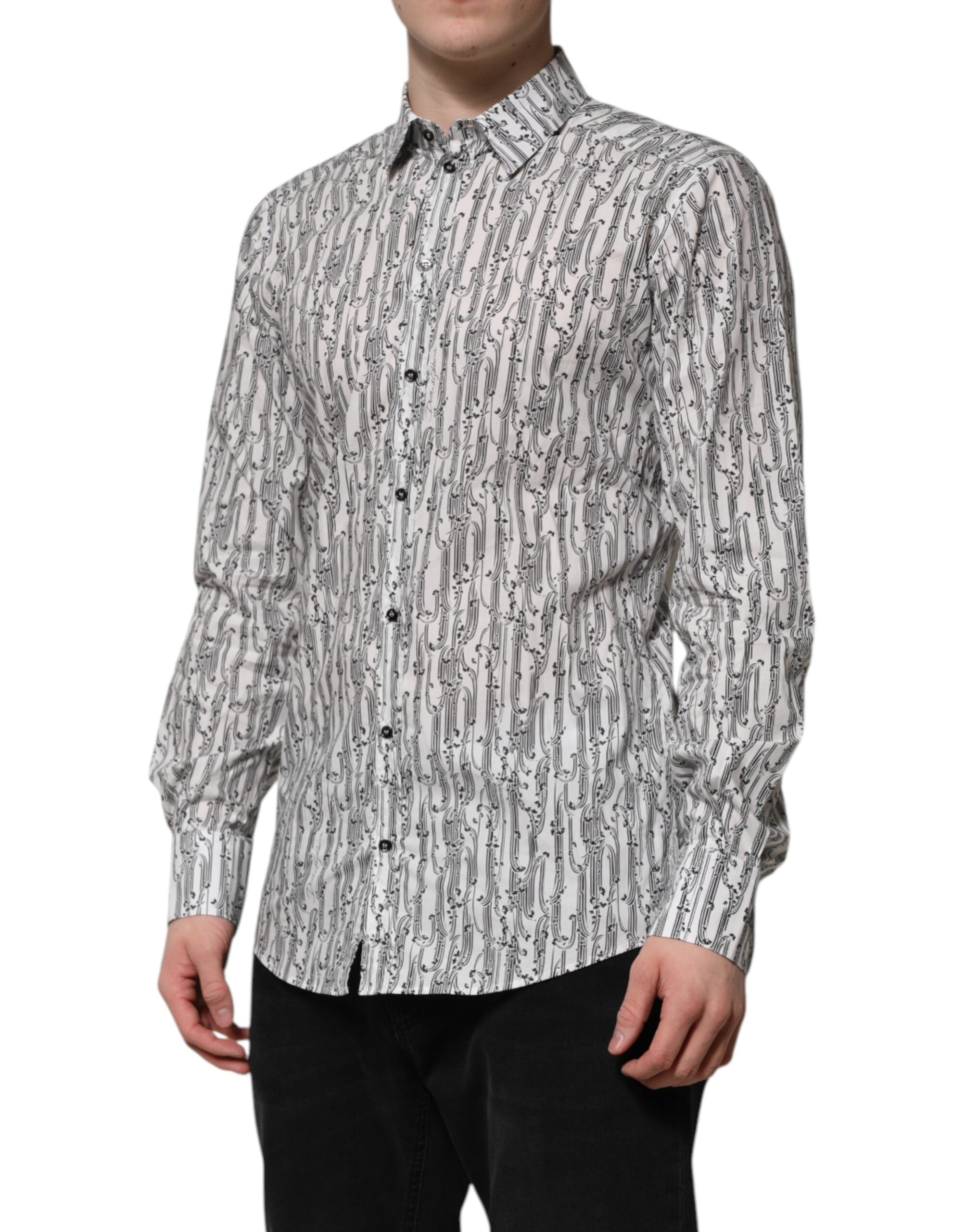 Dolce & Gabbana White Floral Print Casual Long Sleeves Men's Shirt
