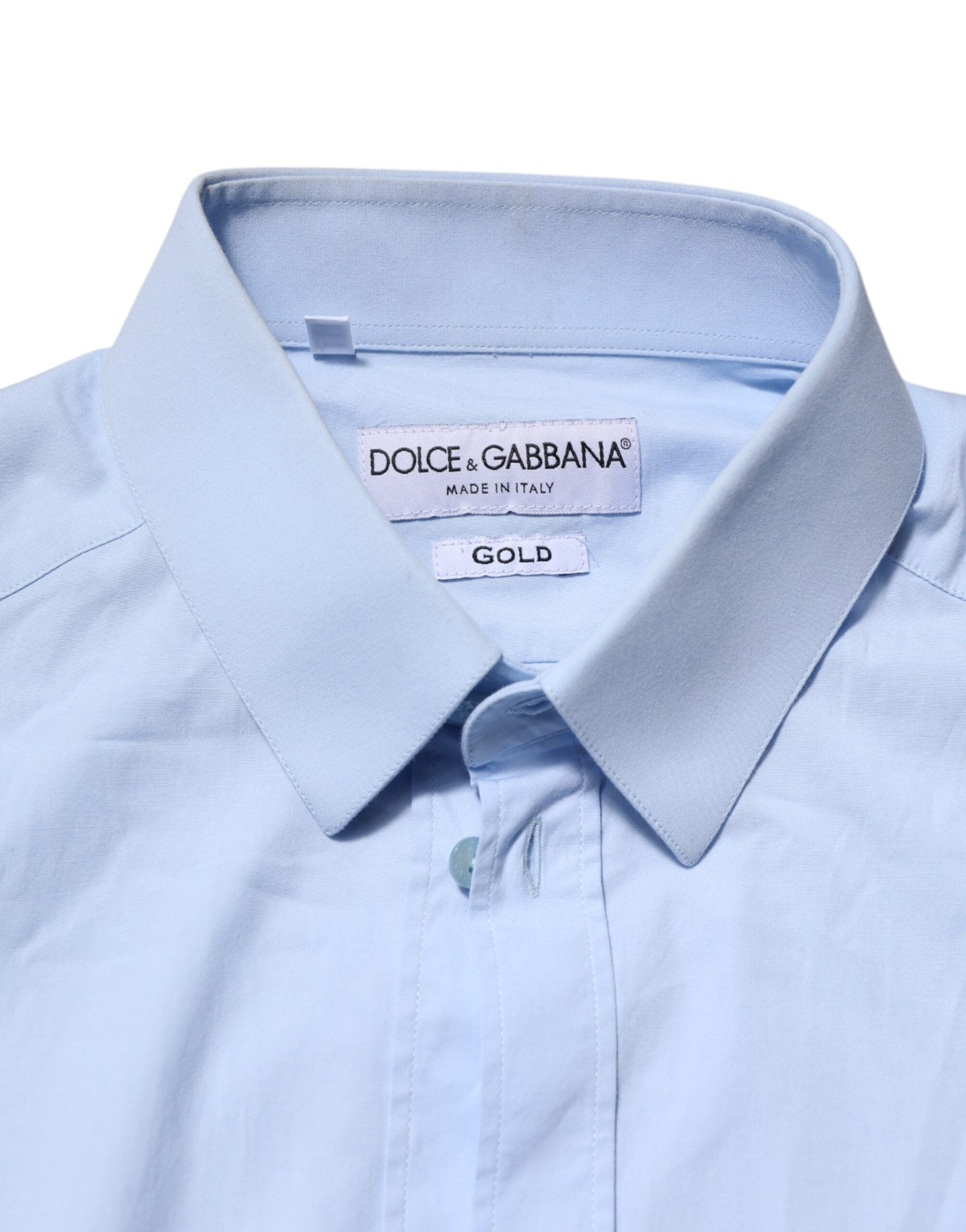 Dolce & Gabbana Sky Blue Cotton GOLD Long Sleeves Dress Men's Shirt (Pre-Owned)