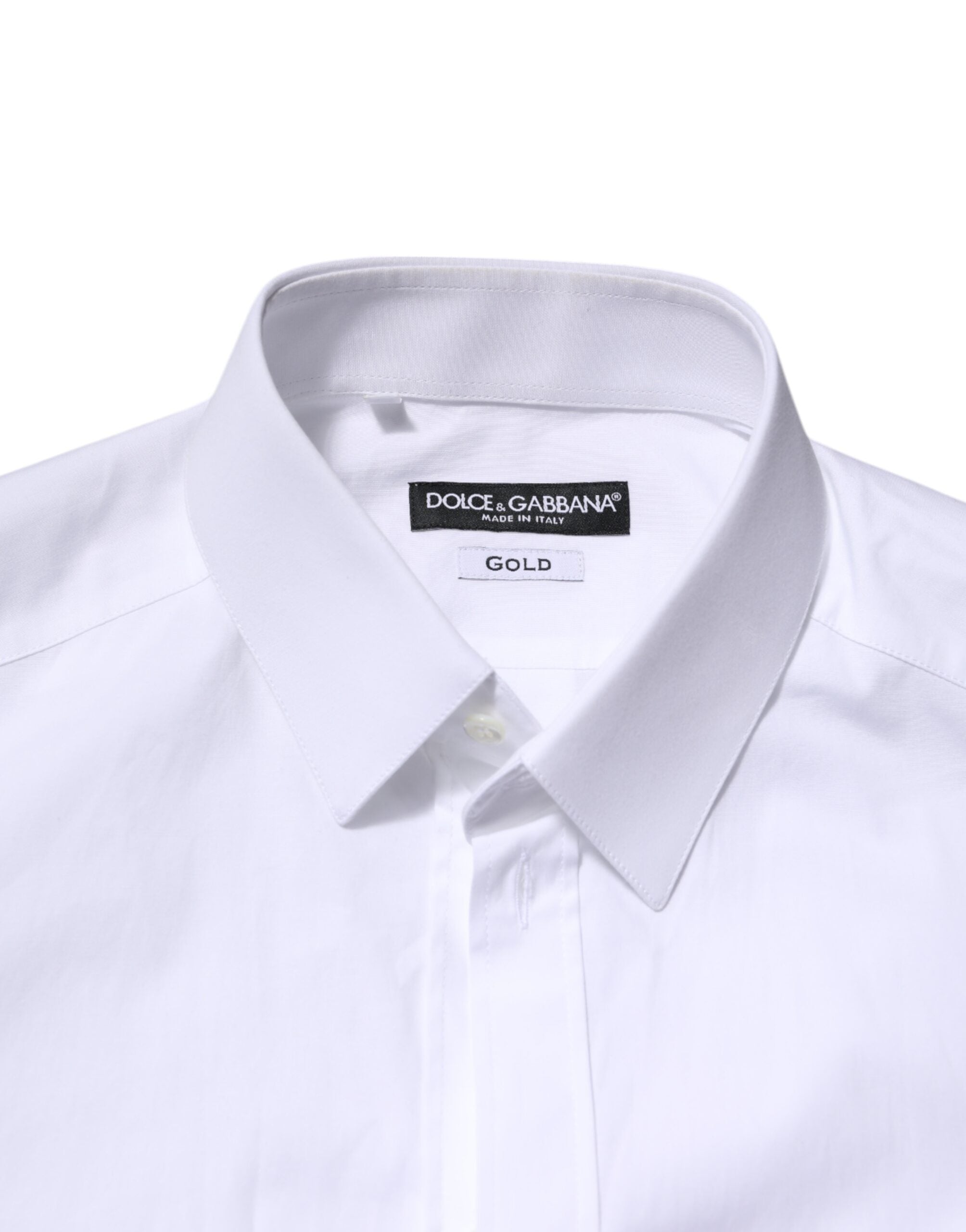Dolce & Gabbana White Cotton GOLD Long Sleeve Men Dress Men's Shirt (Pre-Owned)
