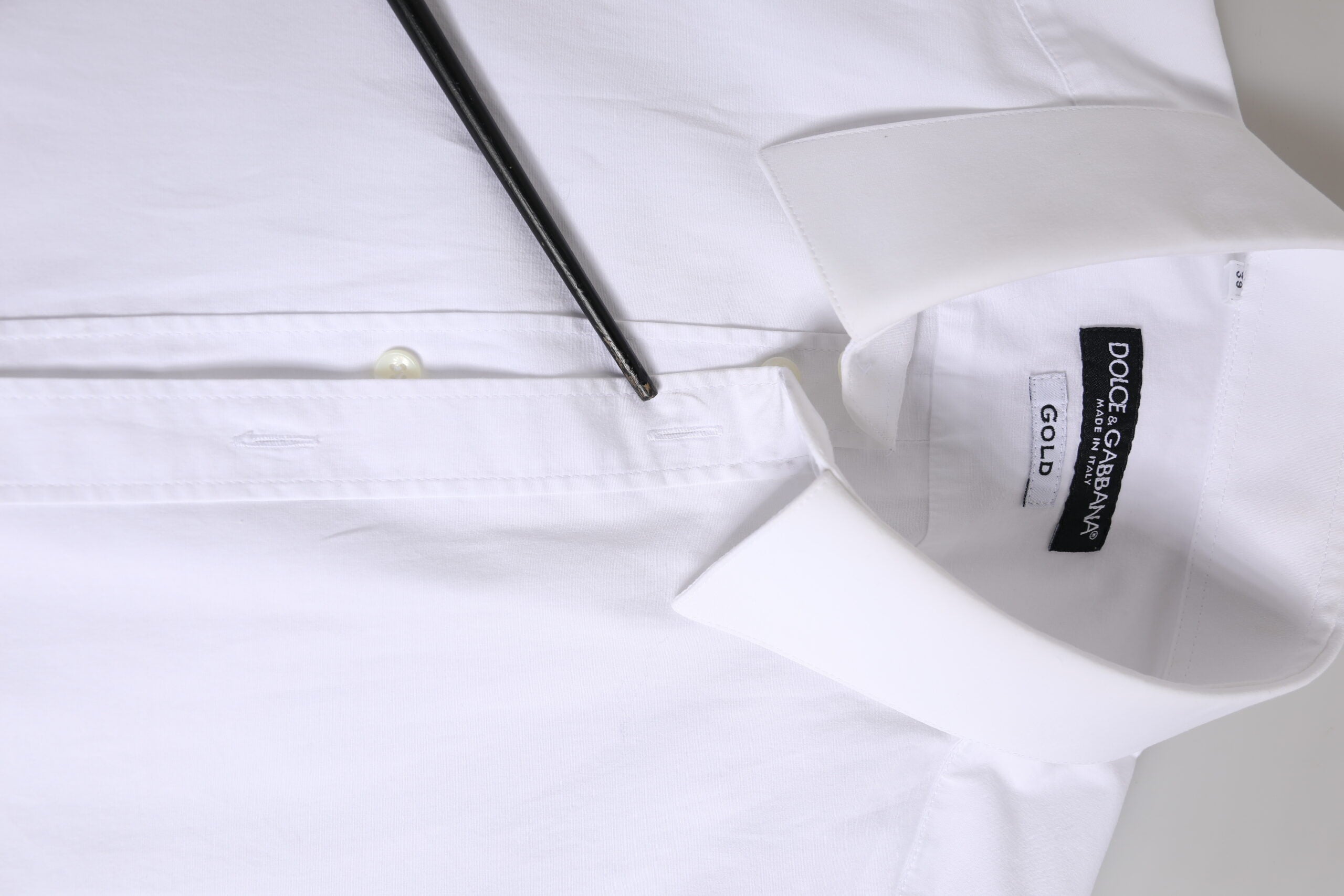 Dolce & Gabbana White Cotton GOLD Long Sleeve Men Dress Men's Shirt (Pre-Owned)