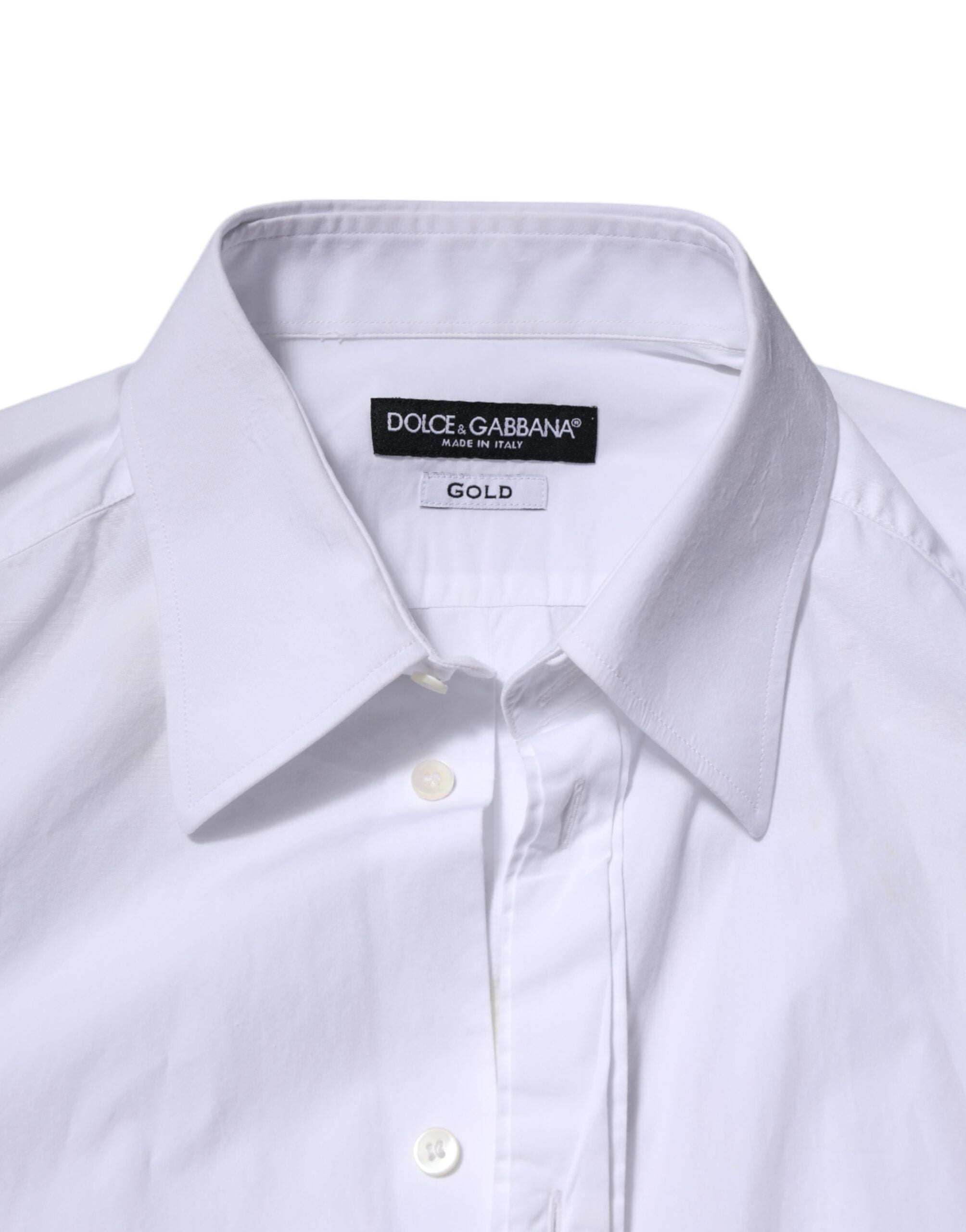 Dolce & Gabbana White Cotton GOLD Long Sleeves Dress Men's Shirt (Pre-Owned)