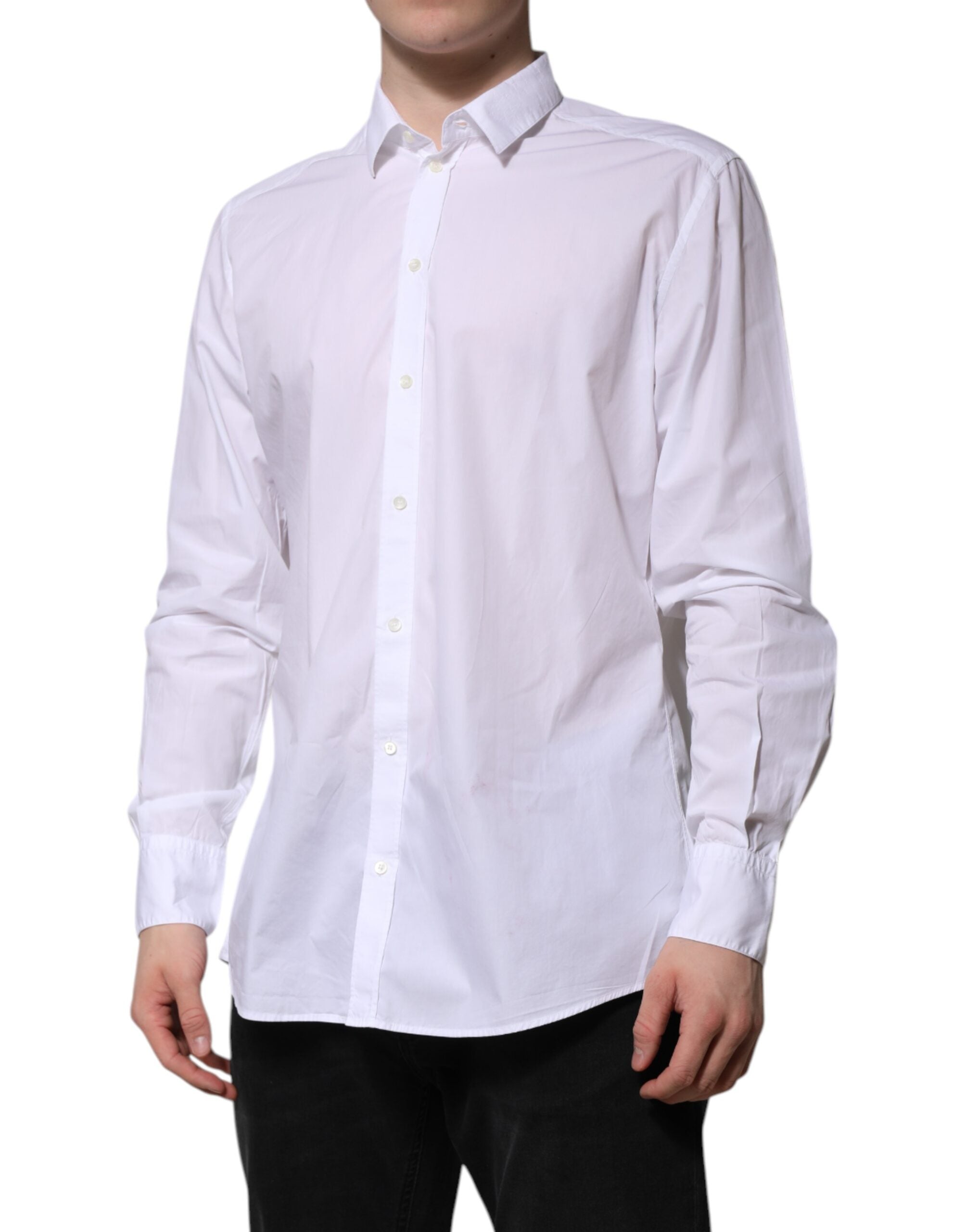 Dolce & Gabbana White Cotton Long Sleeves Dress Formal Men's Shirt (Pre-Owned)