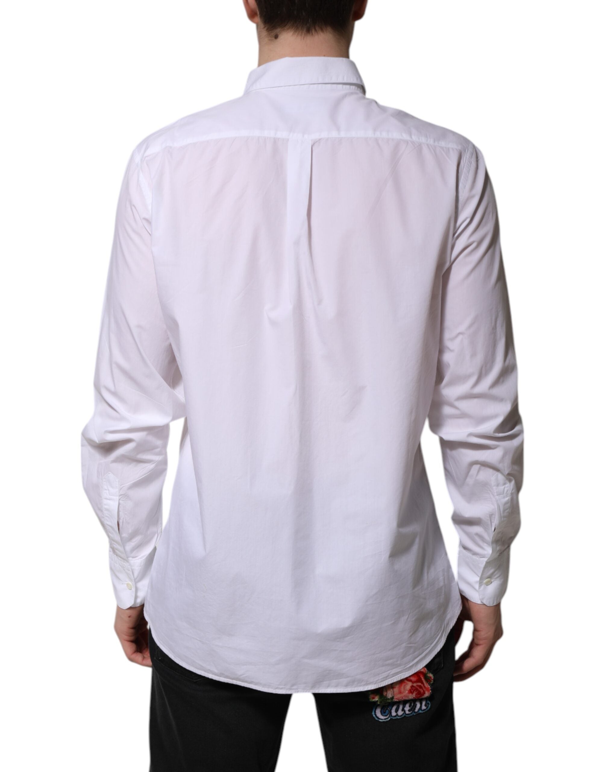 Dolce & Gabbana White Cotton Long Sleeves Dress Formal Men's Shirt (Pre-Owned)