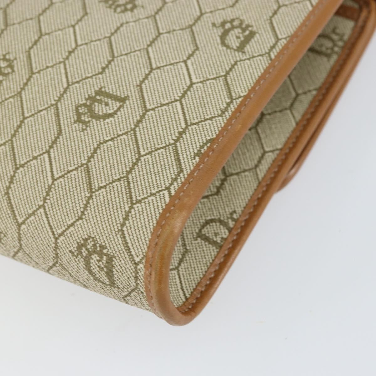 Christian Dior Vintage Honeycomb Chain Canvas Beige Canvas Shoulder Bag Bag (Pre-Owned)