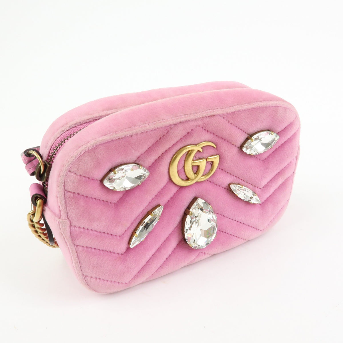 Gucci Gg Marmont Crystal Embellished Matelasse Velvet Pink Velvet Shoulder Bag Bag (Pre-Owned)