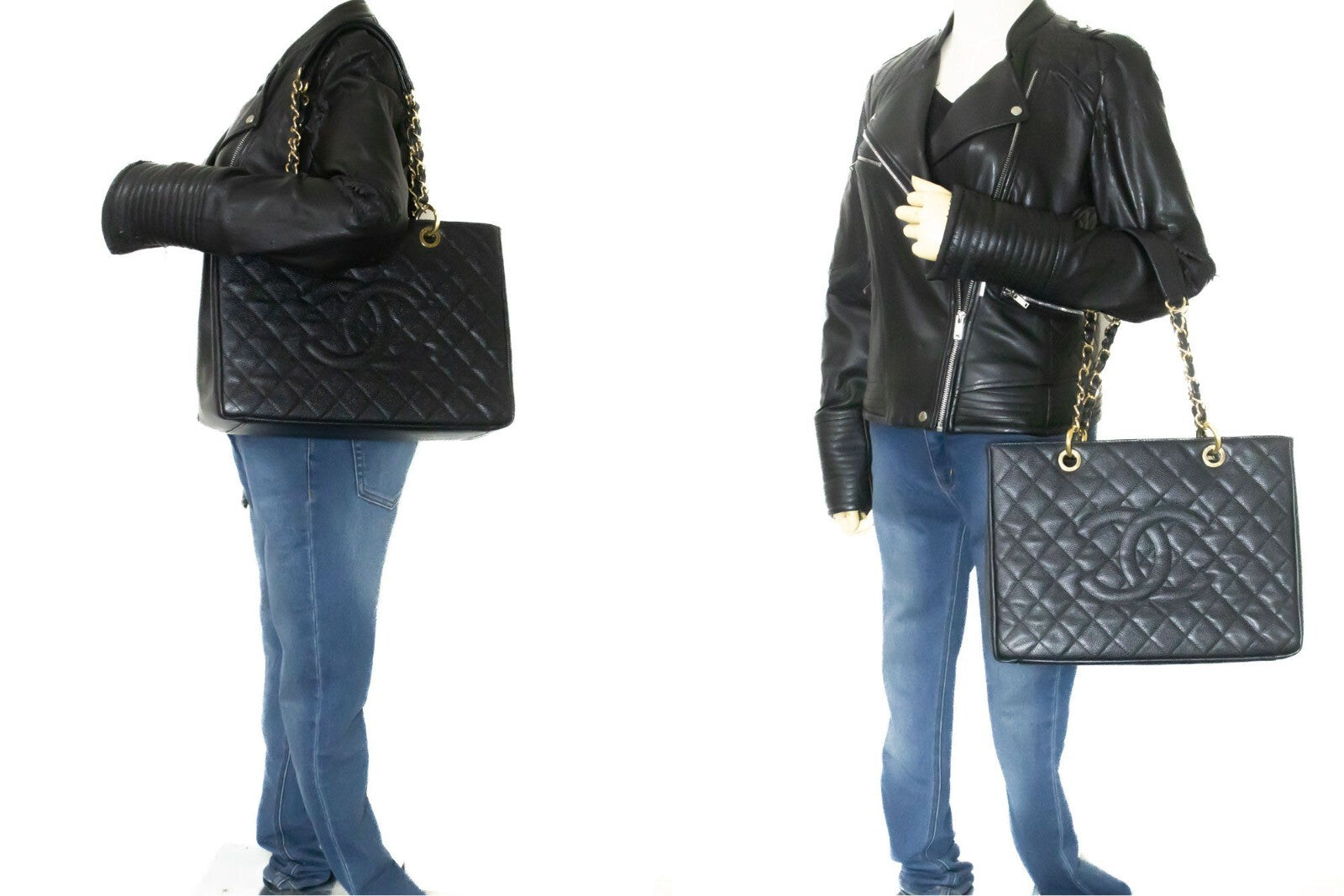 Chanel Grand Shopping Tote Quilted Caviar Black Calfskin Tote Bag Bag (Pre-Owned)