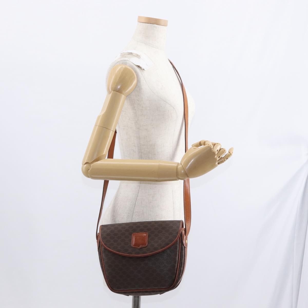 Celine Vintage Macadam Canvas And Leather Brown Canvas Shoulder Bag Bag (Pre-Owned)