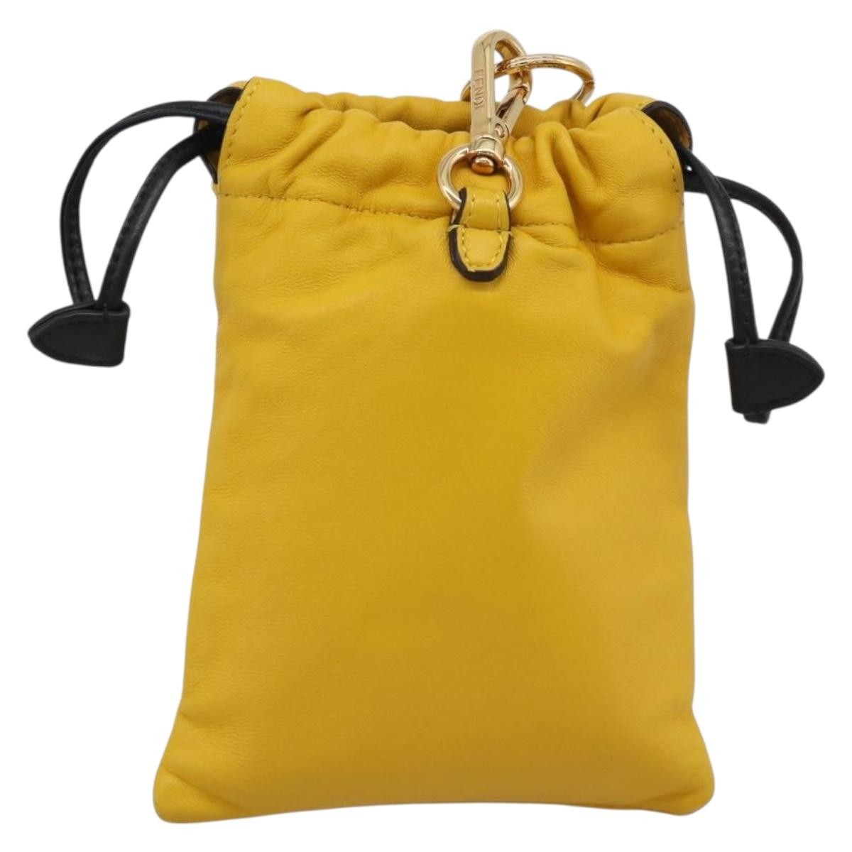 Fendi Logo Drawstring Leather Yellow Leather Handbag (Pre-Owned)
