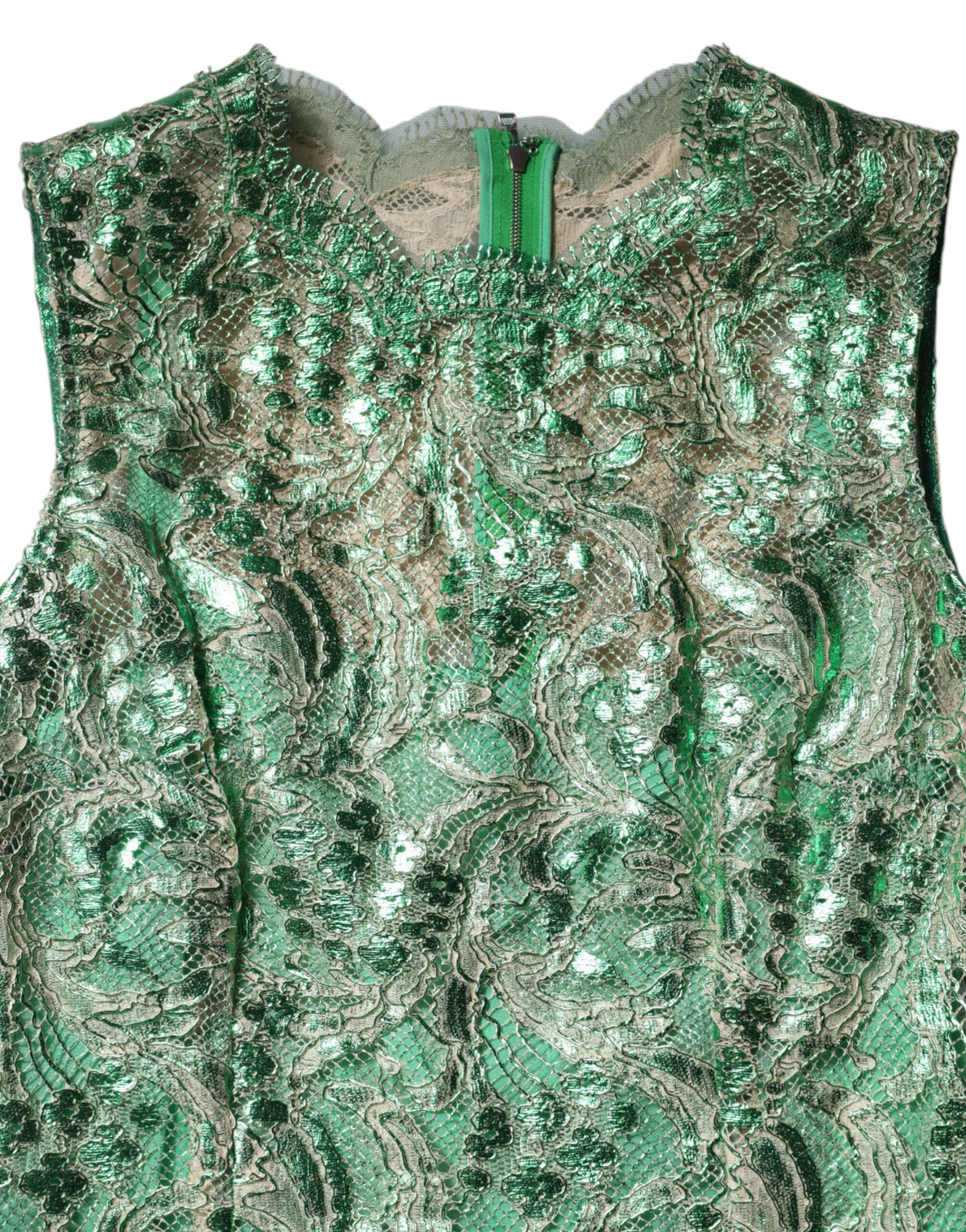 Dolce & Gabbana Green Cotton Floral Lace Sheath Midi Women's Dress