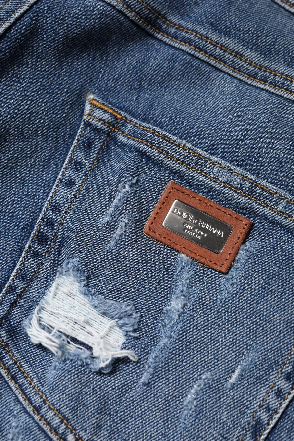 Dolce & Gabbana Blue Tattered Cotton Low Waist Denim Women's Jeans