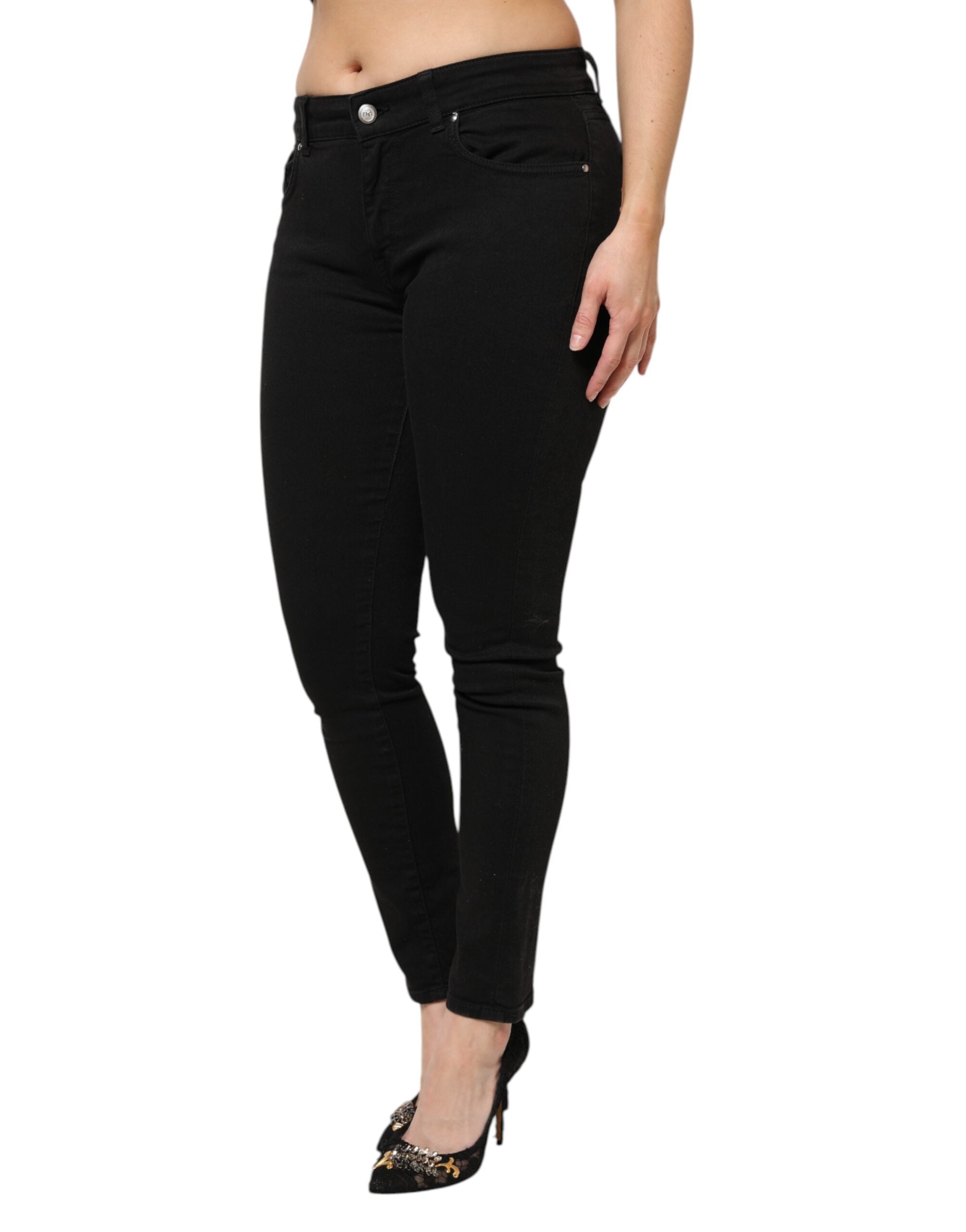 Dolce & Gabbana Black Cotton Mid Waist Denim Women's Jeans