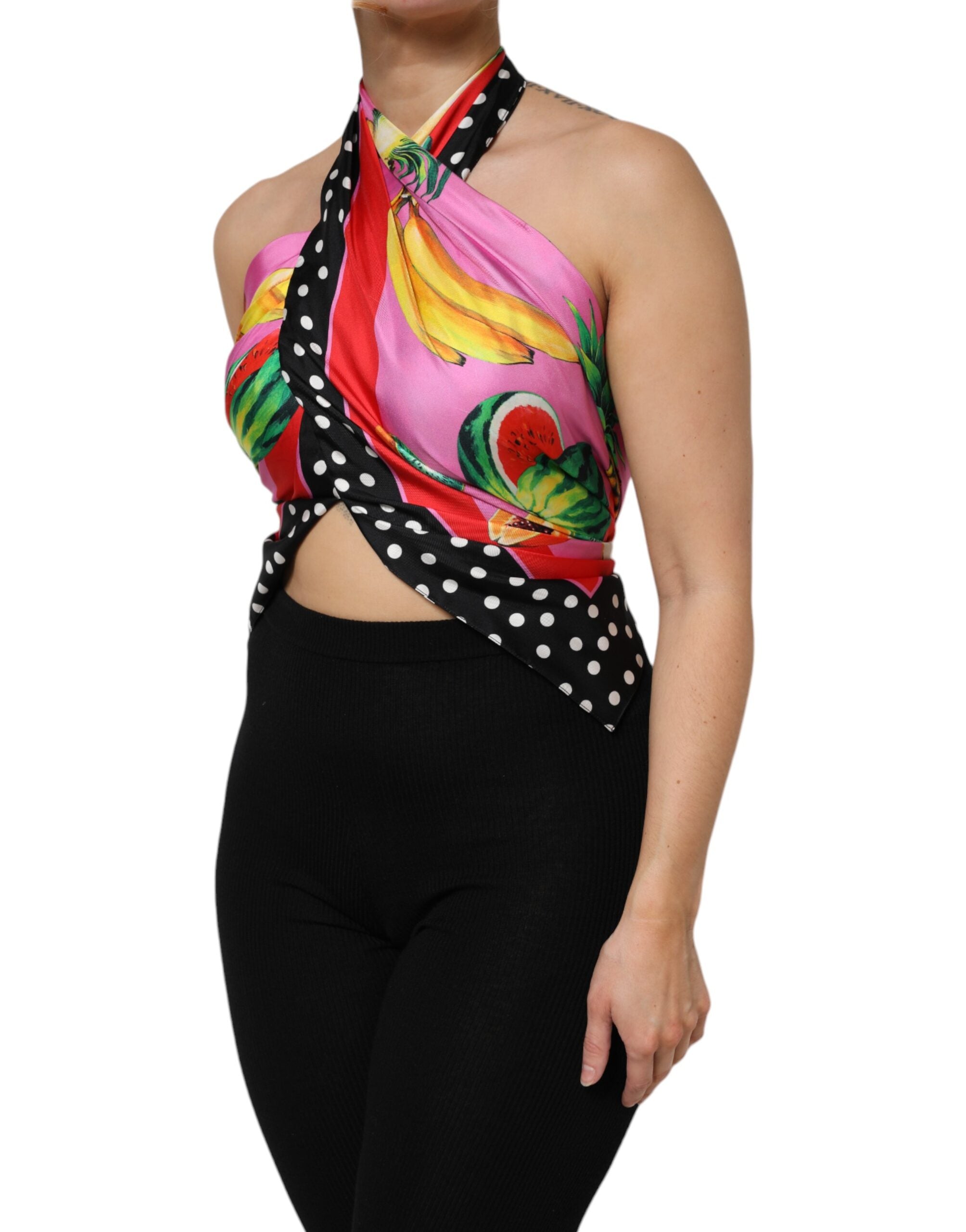 Dolce & Gabbana Multicolor Halter Party Evening Cropped Women's Top