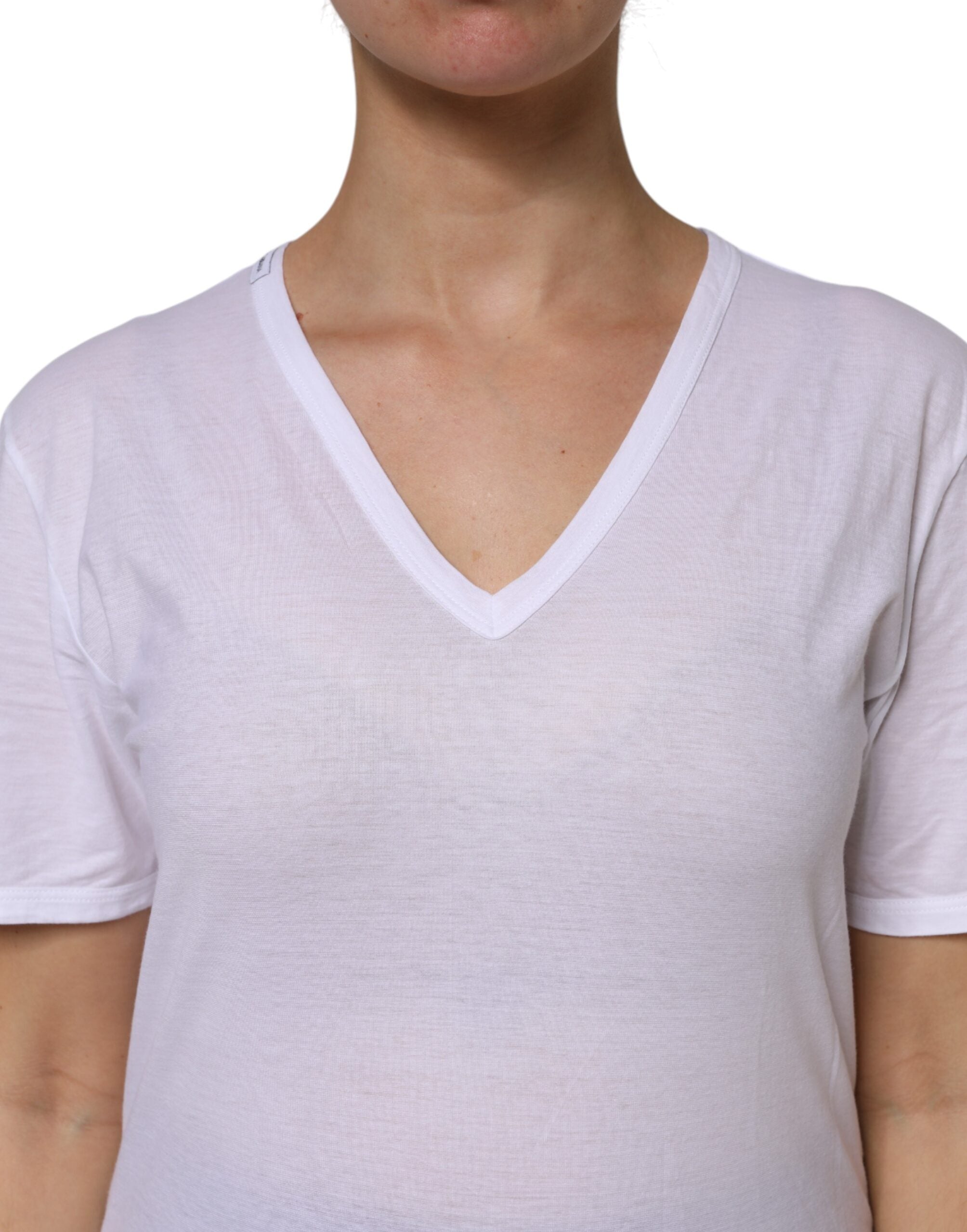 Dolce & Gabbana White Cotton Short Sleeves V-Neck Top Women's T-shirt
