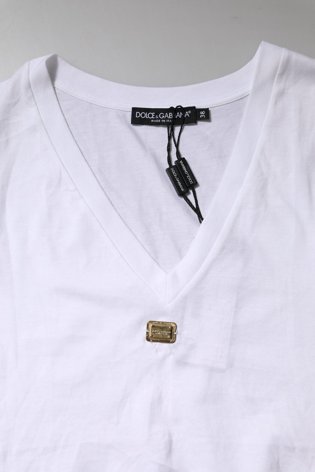 Dolce & Gabbana White Cotton Short Sleeve V-Neck Top Women's T-shirt (Pre-Owned)
