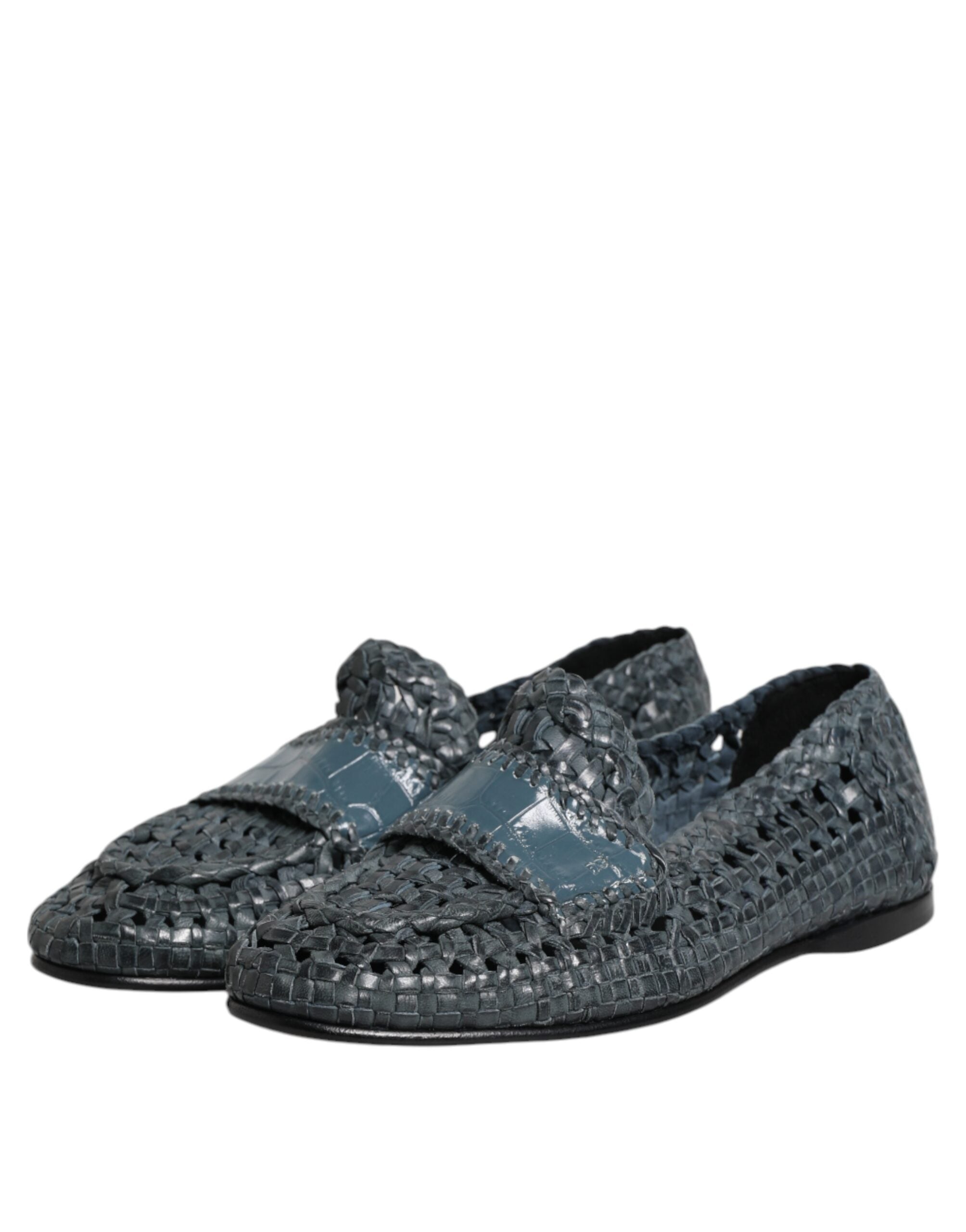 Dolce & Gabbana Blue Woven Leather Slip On Loafers Men's Shoes