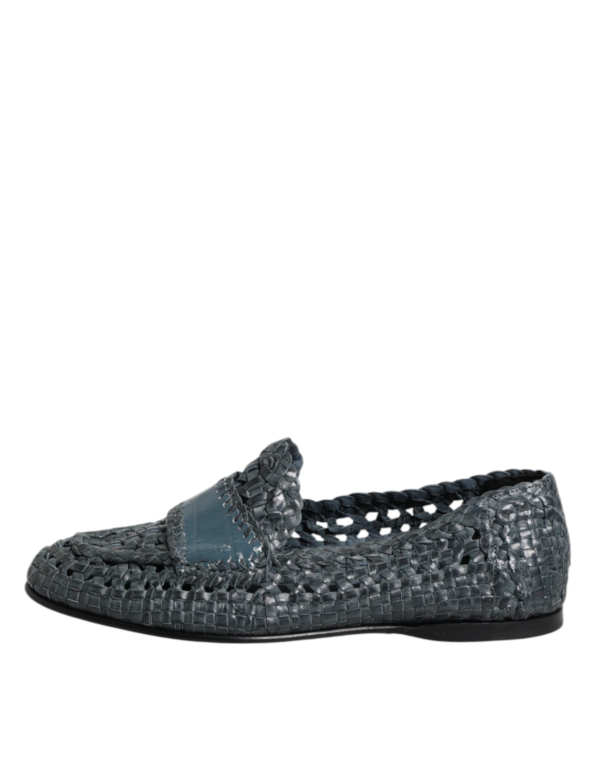 Dolce & Gabbana Blue Woven Leather Slip On Loafers Men's Shoes