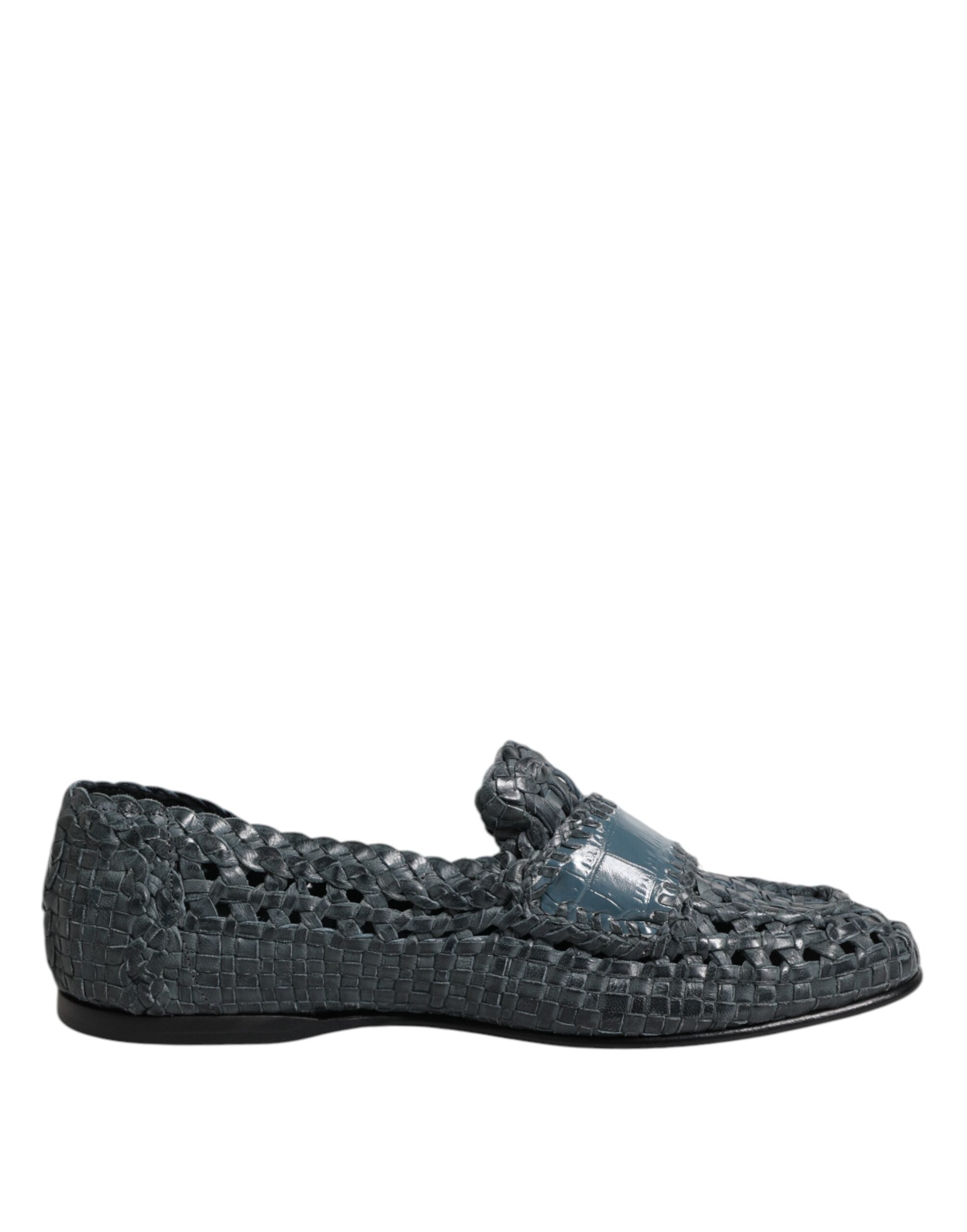 Dolce & Gabbana Blue Woven Leather Slip On Loafers Men's Shoes