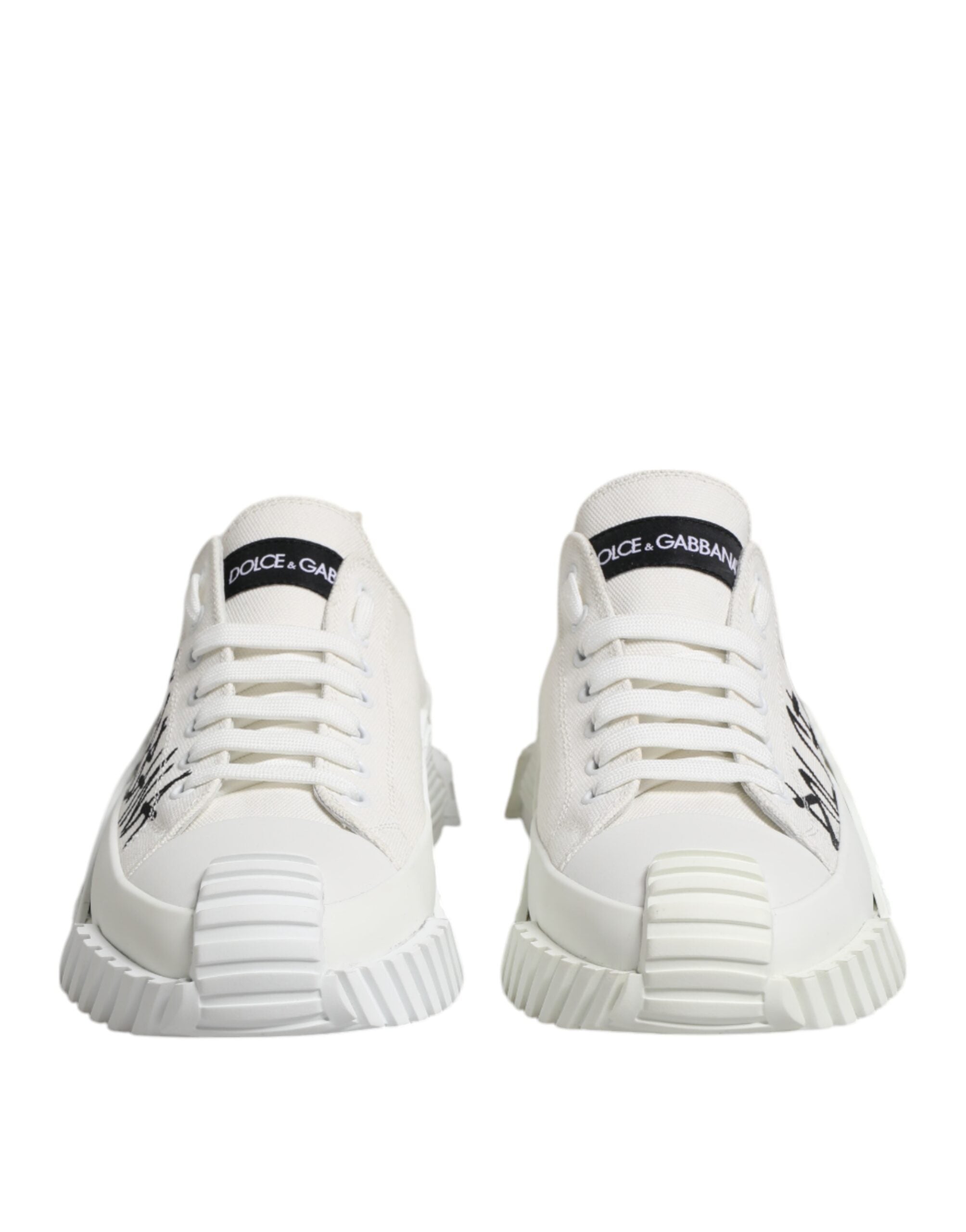 Dolce & Gabbana White Logo Print Lace Up Low Top Sneakers Men's Shoes