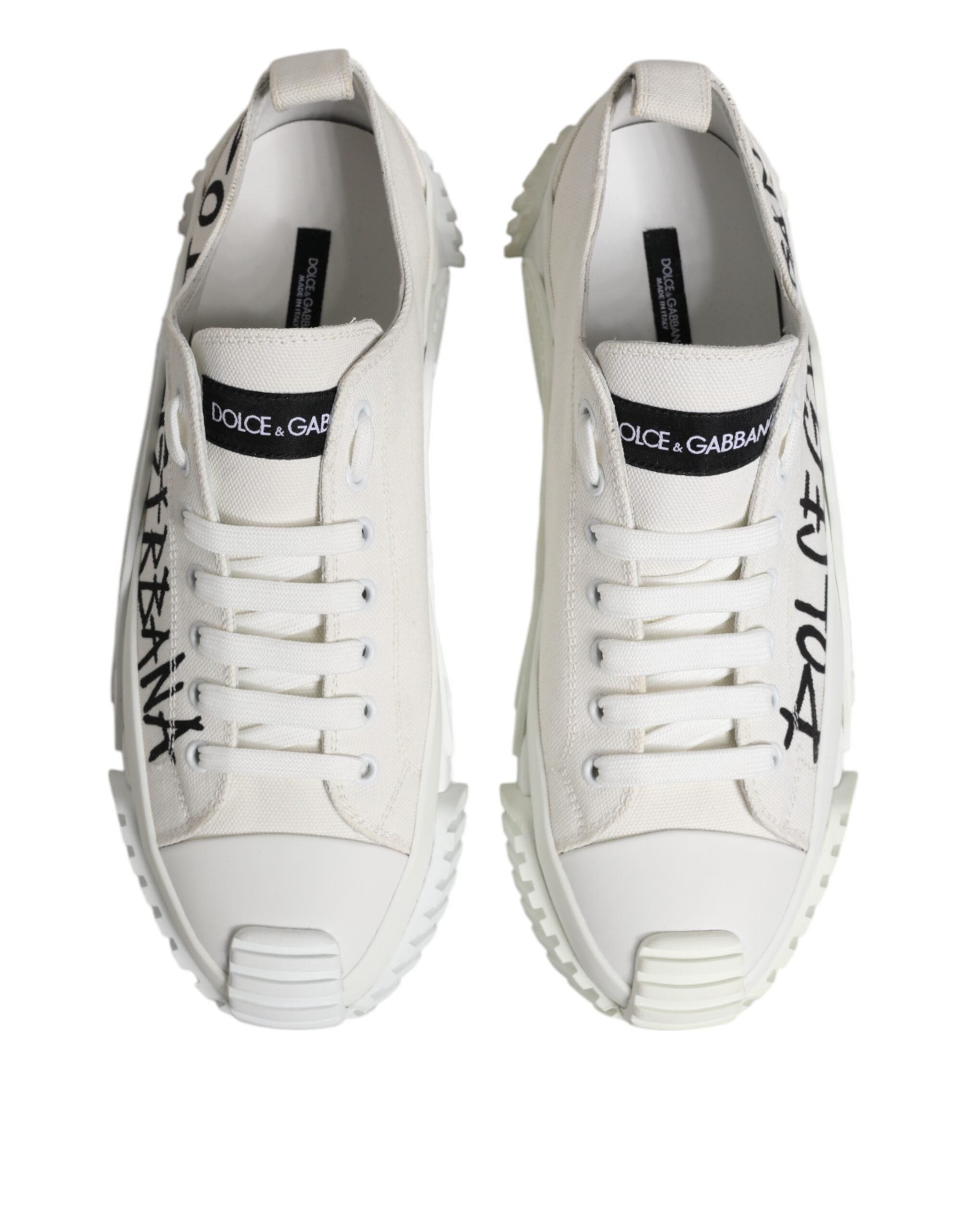 Dolce & Gabbana White Logo Print Lace Up Low Top Sneakers Men's Shoes