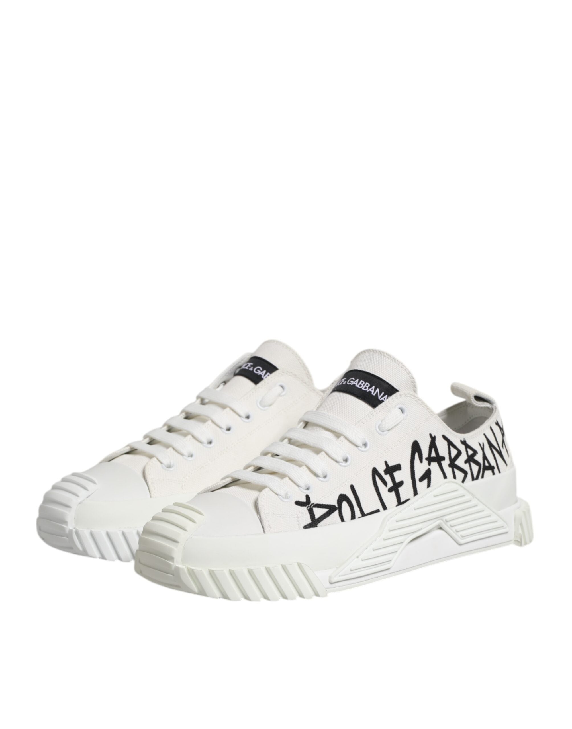 Dolce & Gabbana White Logo Print Lace Up Low Top Sneakers Men's Shoes