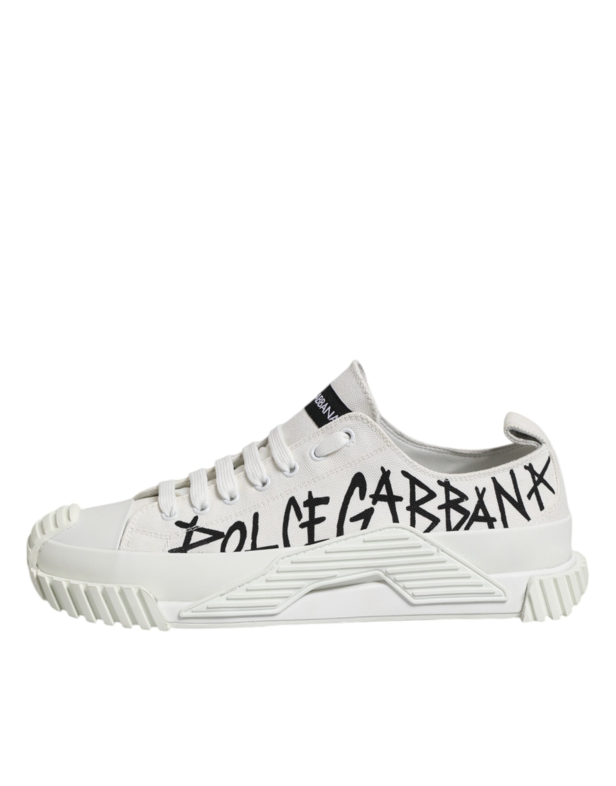 Dolce & Gabbana White Logo Print Lace Up Low Top Sneakers Men's Shoes
